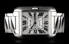 Cartier 18 Karat White Gold Silver Flinque Roman Dial Tank Anglaise XL W5310025