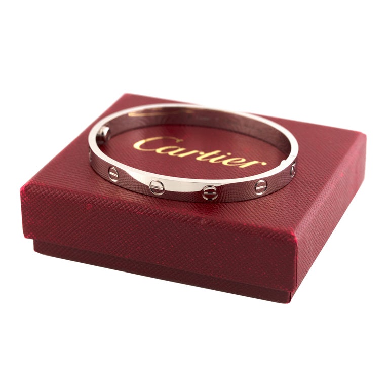 Cartier 18 Karat White Gold Love Bangle New Style Bracelet at 1stDibs