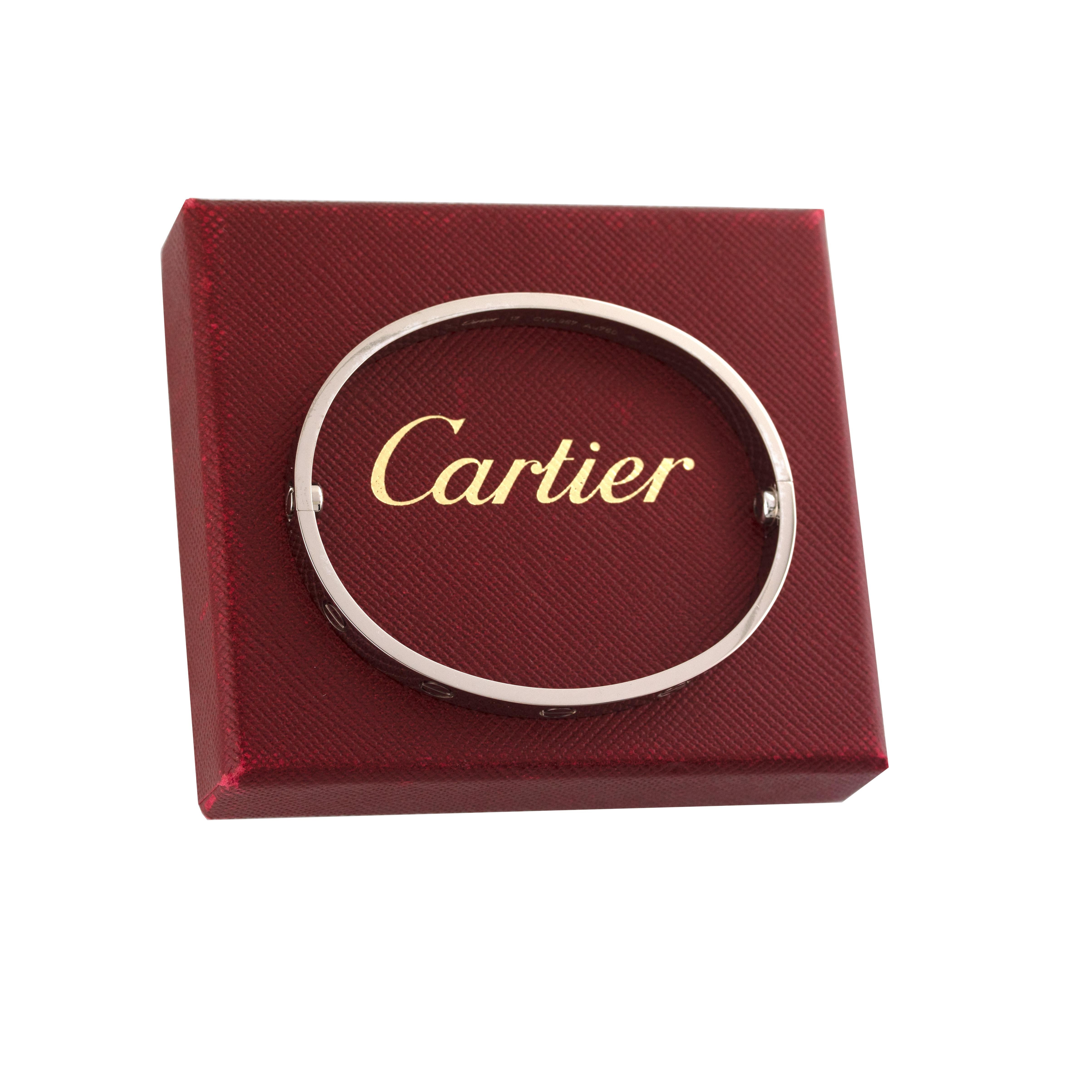 Women's or Men's Cartier 18 Karat White Gold Love Bangle New Style Bracelet
