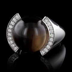 Cartier 18 Karat White Gold Smoky Quartz and Diamond Ring