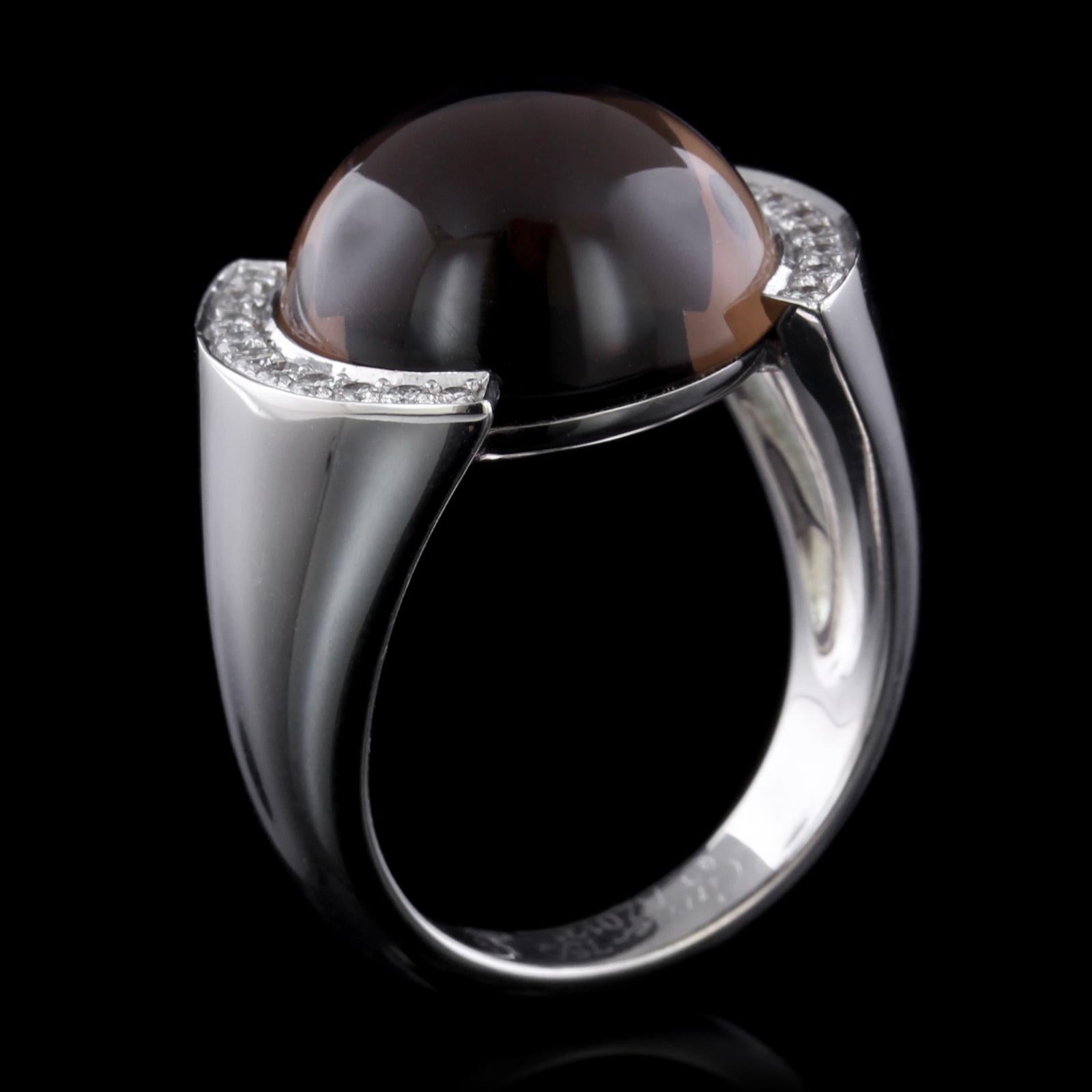 Cartier 18 Karat White Gold Smoky Quartz and Diamond Ring In Excellent Condition For Sale In Nashua, NH
