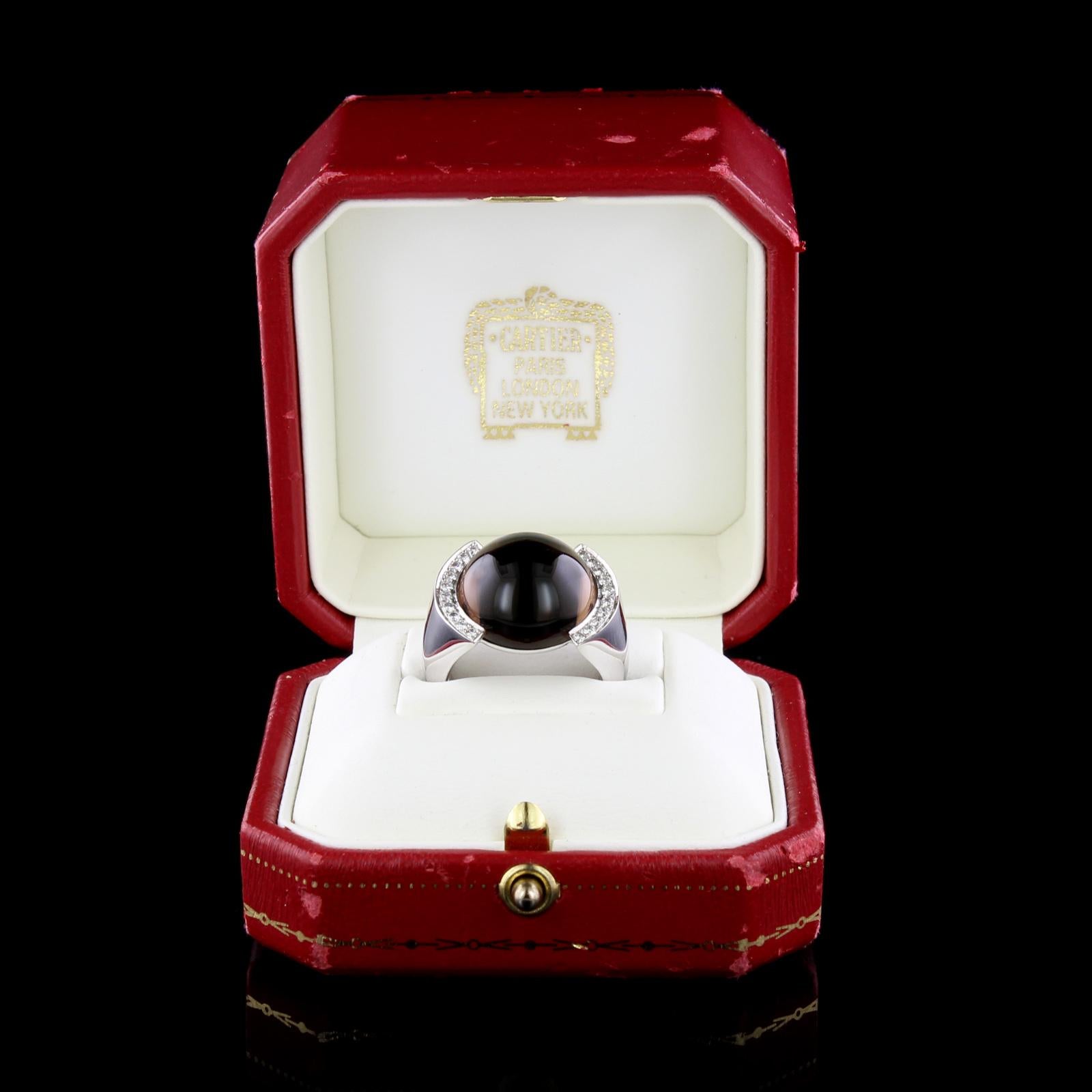 Cartier 18 Karat White Gold Smoky Quartz and Diamond Ring For Sale 1