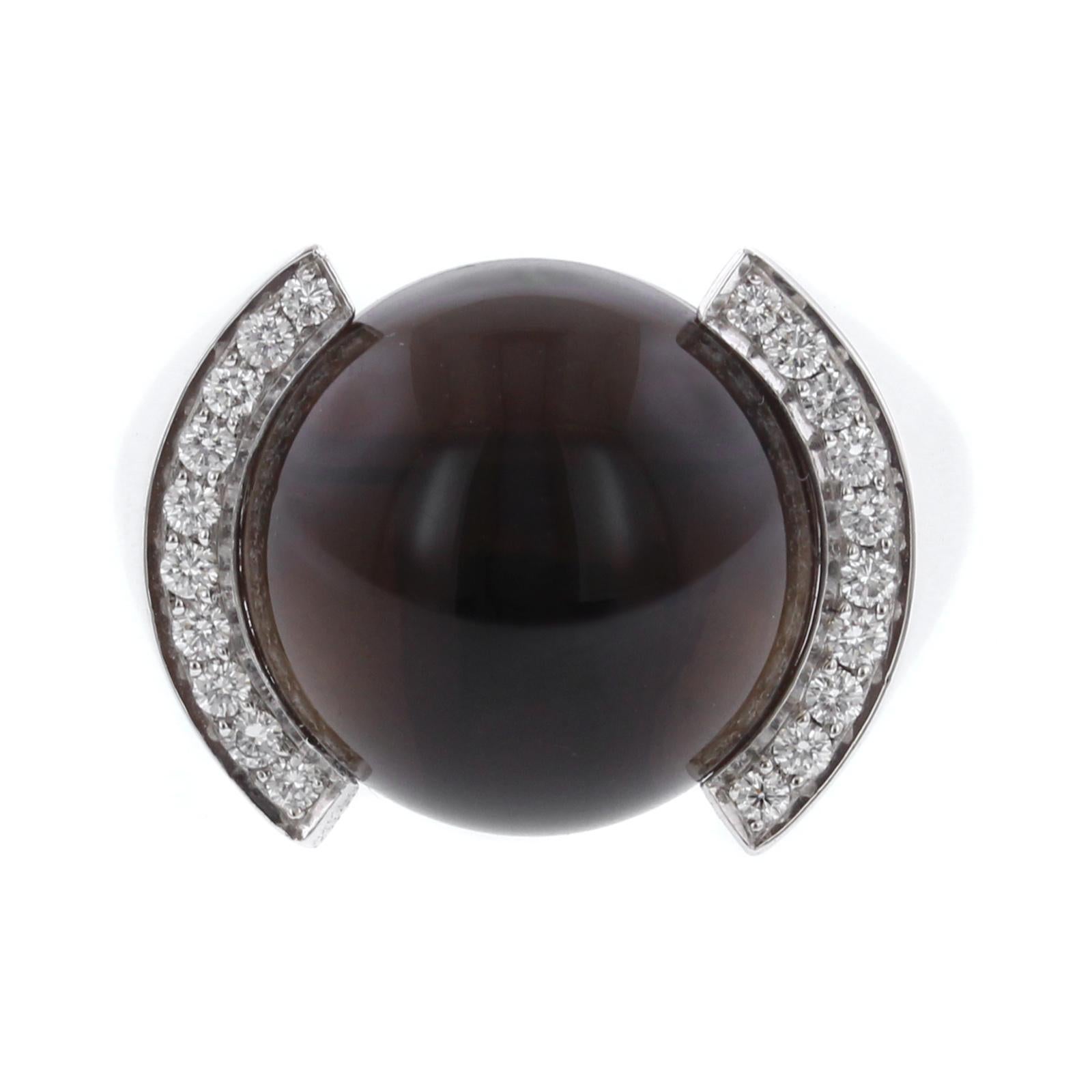 Cartier 18 Karat White Gold Smoky Quartz and Diamond Ring For Sale