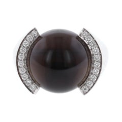 Cartier 18 Karat White Gold Smoky Quartz and Diamond Ring