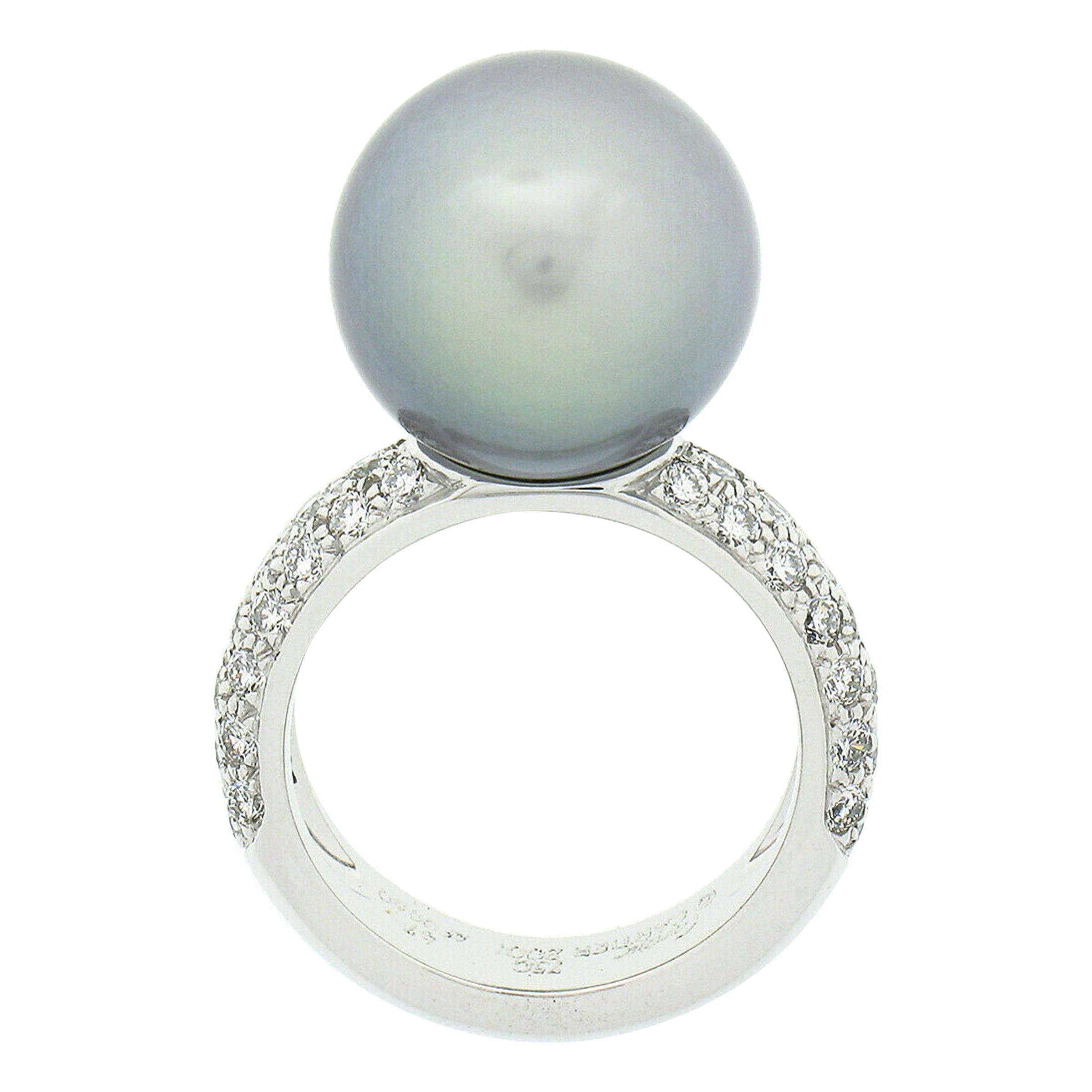 Cartier 18k White Gold Tahitian Gray Pearl & 0.85ctw Pave Diamond Ring For Sale