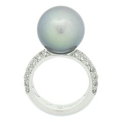 Cartier 18k White Gold Tahitian Gray Pearl & 0.85ctw Pave Diamond Ring
