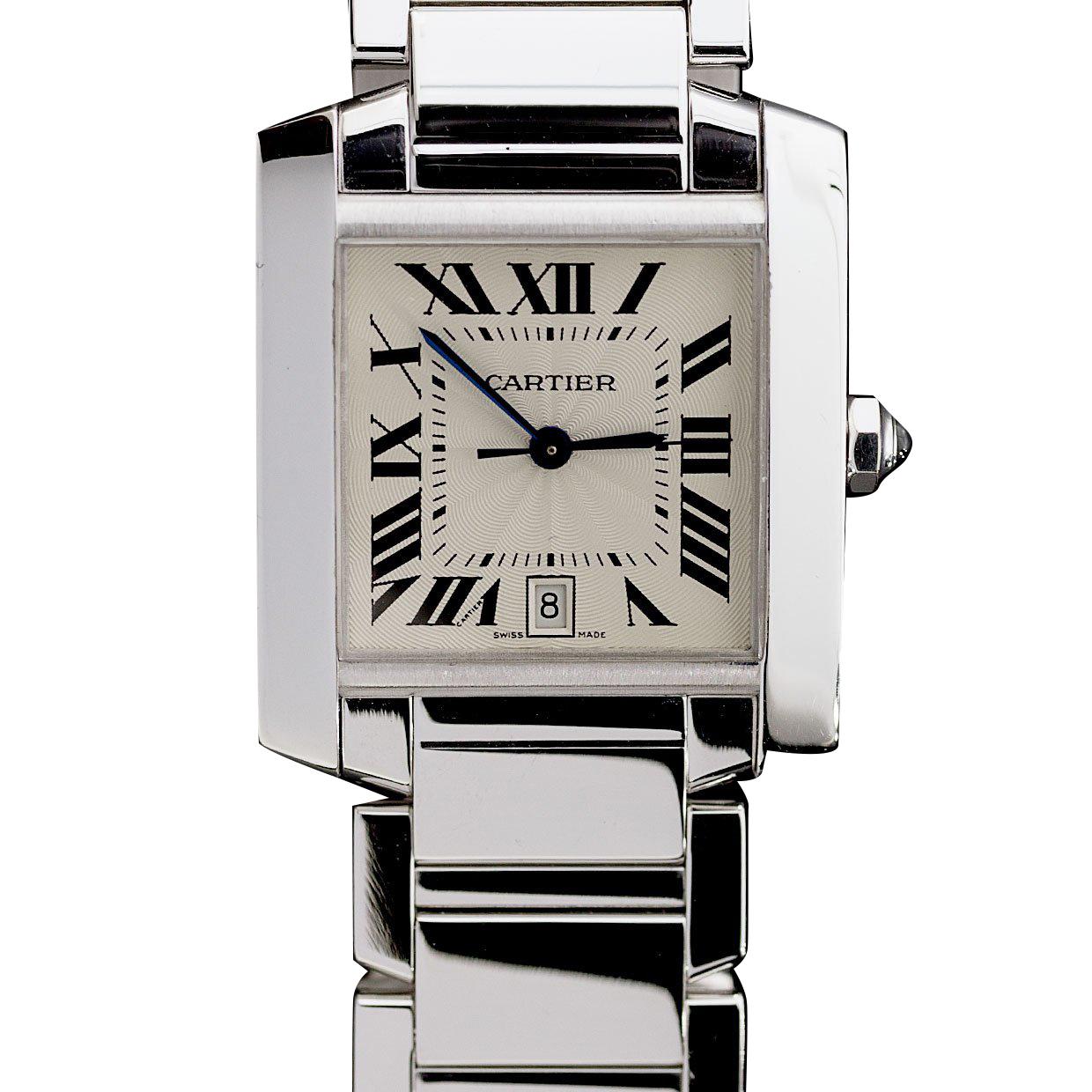 Cartier 18K White Gold Tank Francaise Automatic Wristwatch Ref 2366 Large Model