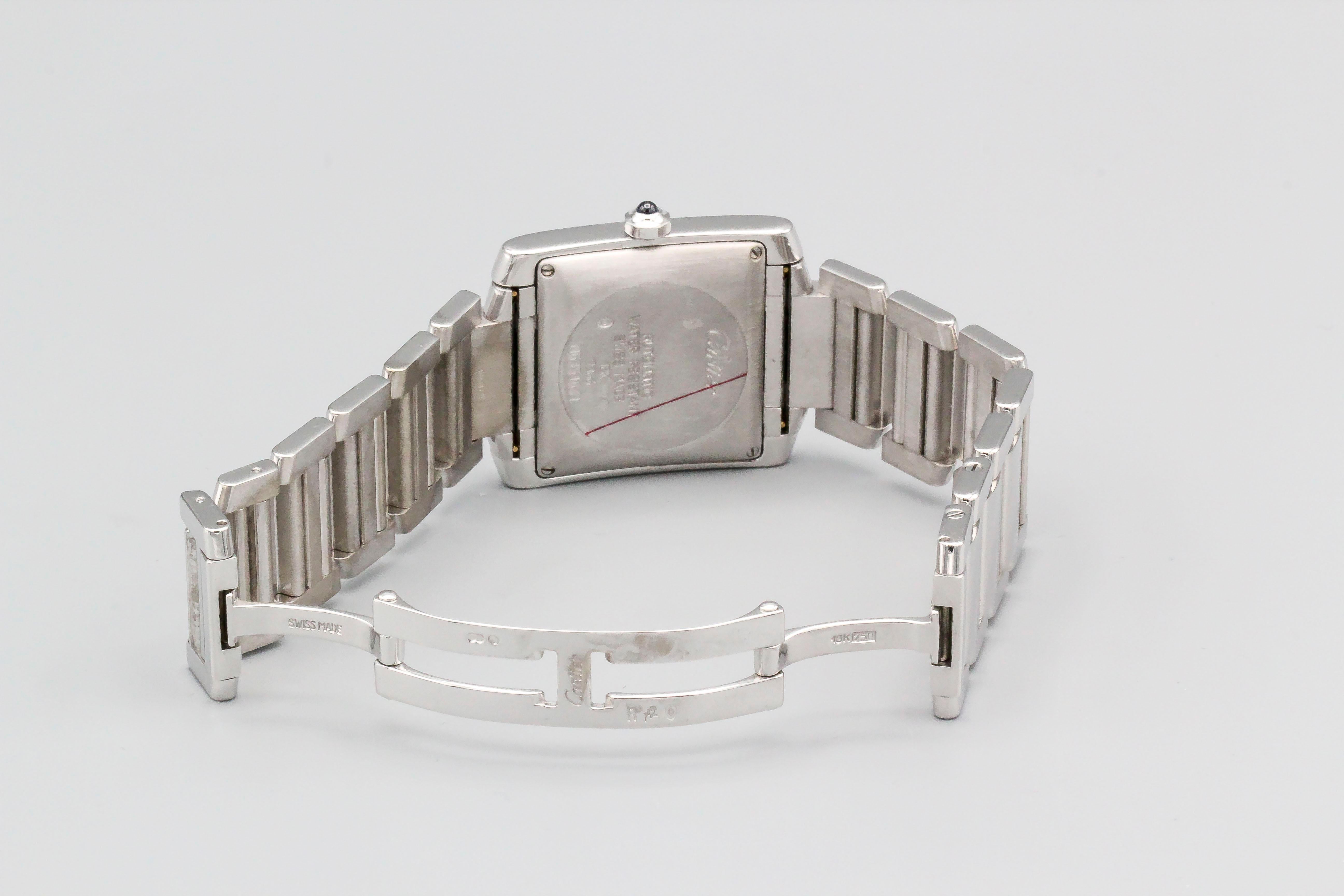 Women's or Men's Cartier 18 Karat White Gold Tank Francaise Date Midsize Wristwatch