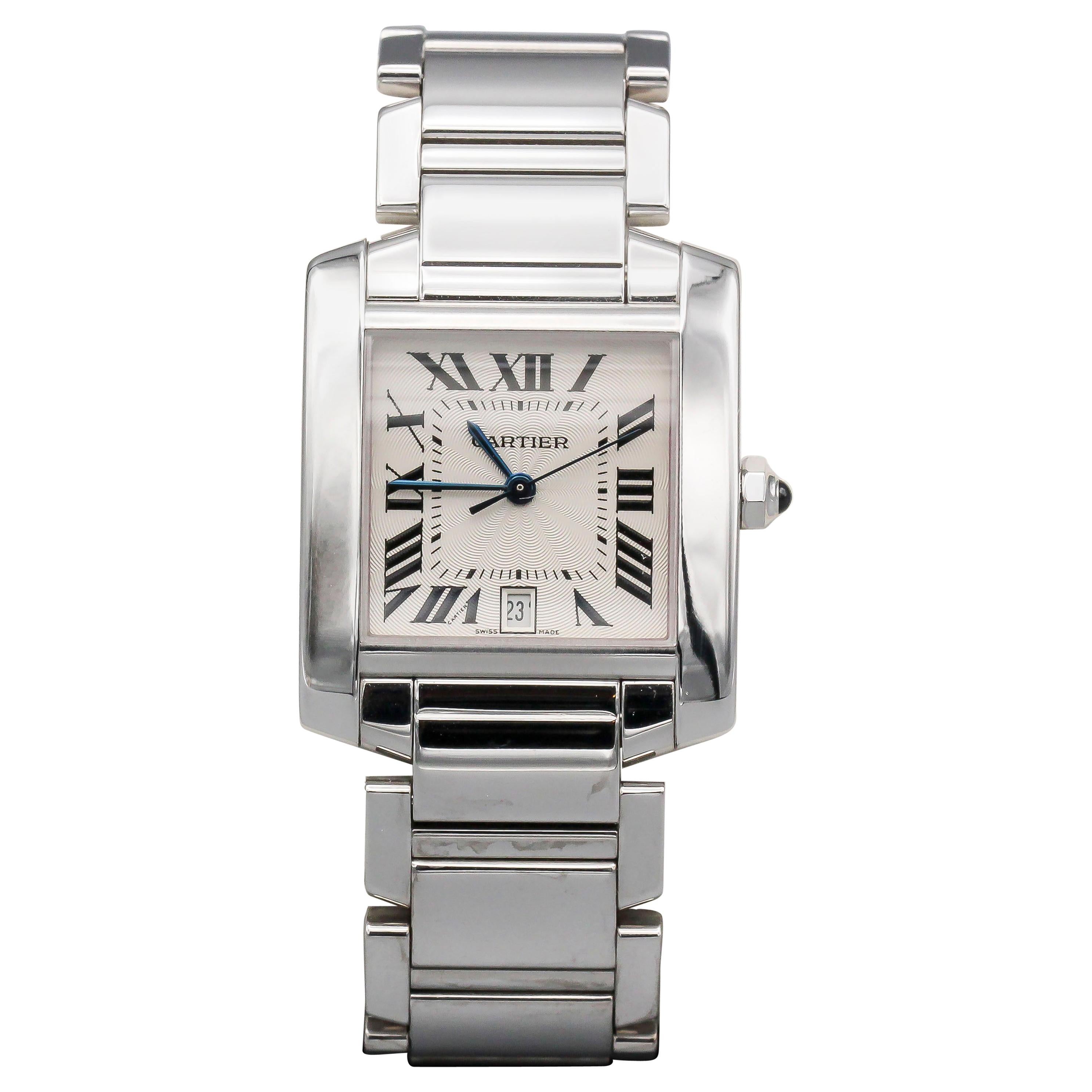 Cartier 18 Karat White Gold Tank Francaise Date Midsize Wristwatch