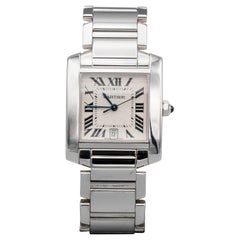 Vintage Cartier 18 Karat White Gold Tank Francaise Date Midsize Wristwatch