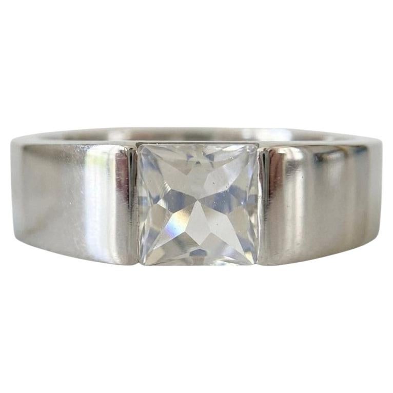 Cartier 18k White Gold Tank Moonstone Ring