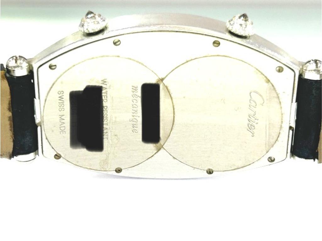 Cartier 18K White Gold Tonneau Dual-Time Diamond Watch For Sale 7