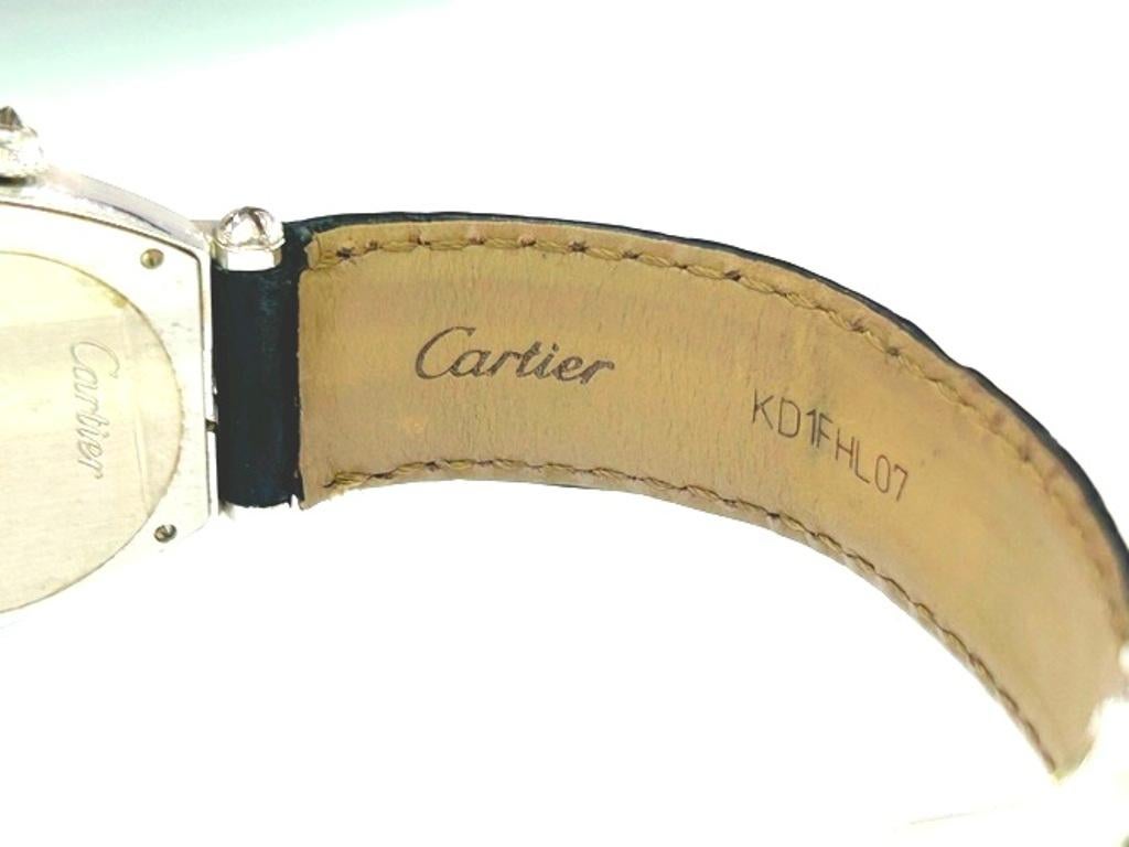 Cartier 18K White Gold Tonneau Dual-Time Diamond Watch For Sale 8