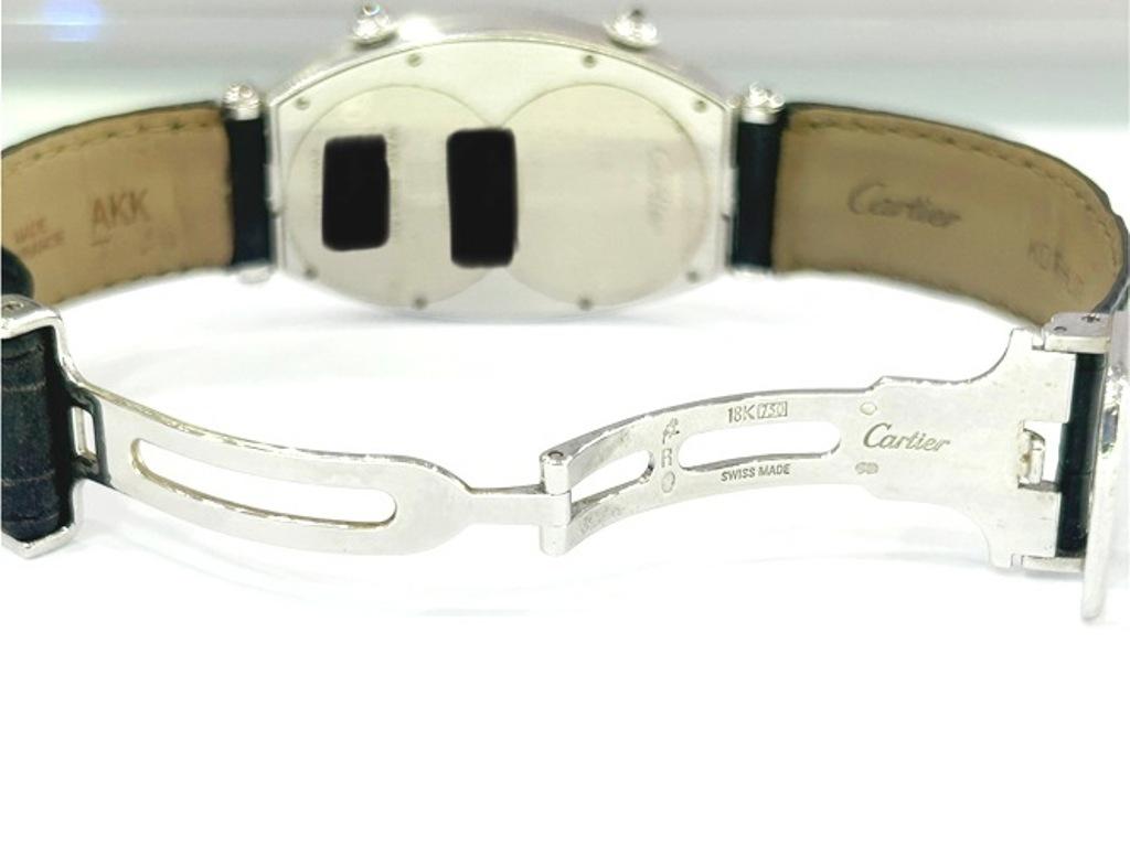 Cartier 18K White Gold Tonneau Dual-Time Diamond Watch For Sale 9