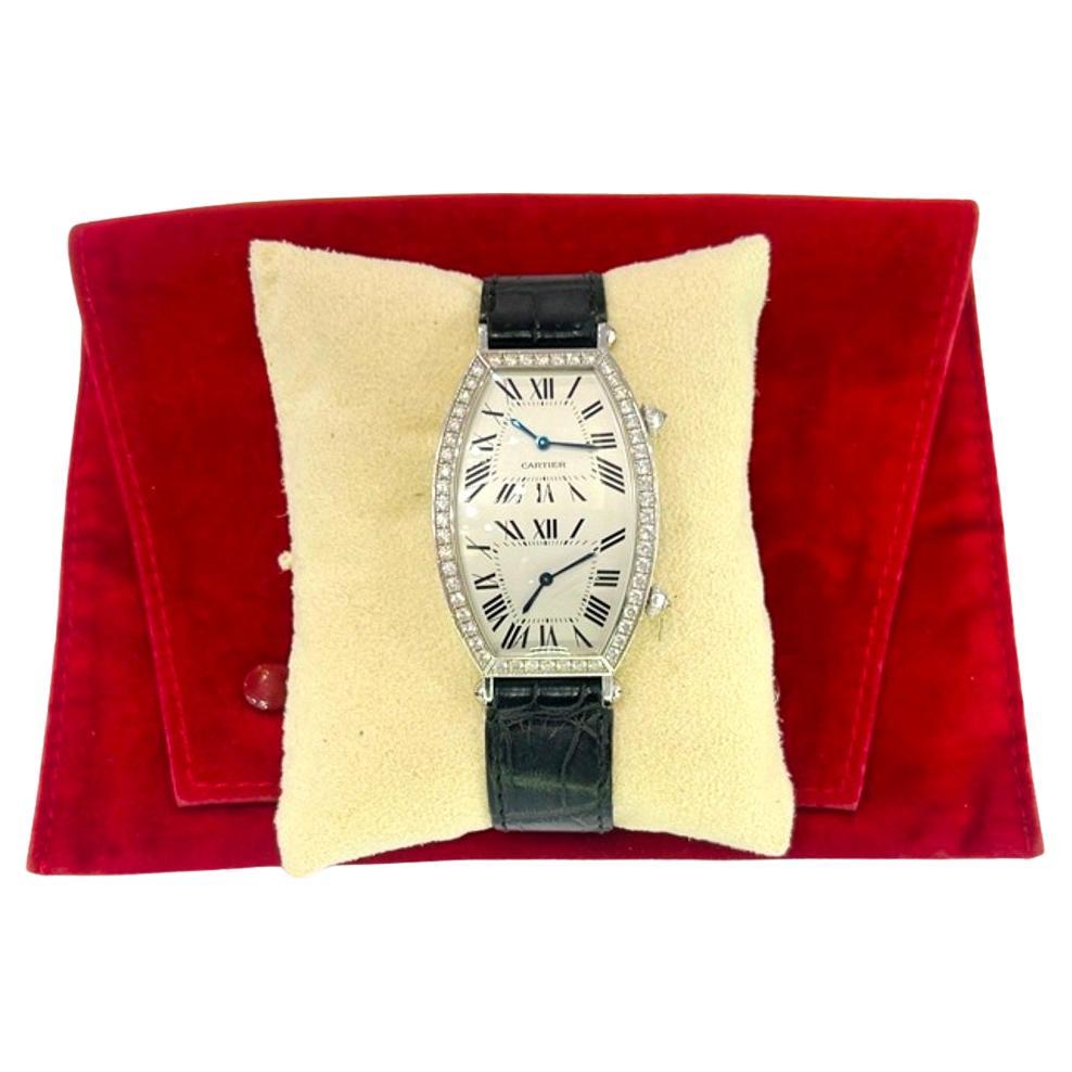 Orologio Cartier Tonneau Dual-Time Diamond in oro bianco 18 carati