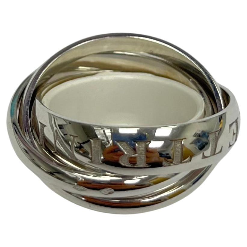Cartier 18K White Gold Trinity rolling Ring
size: 61 (US 9.5)
Marked: 750 Cartier 61 1998 and Serial number  