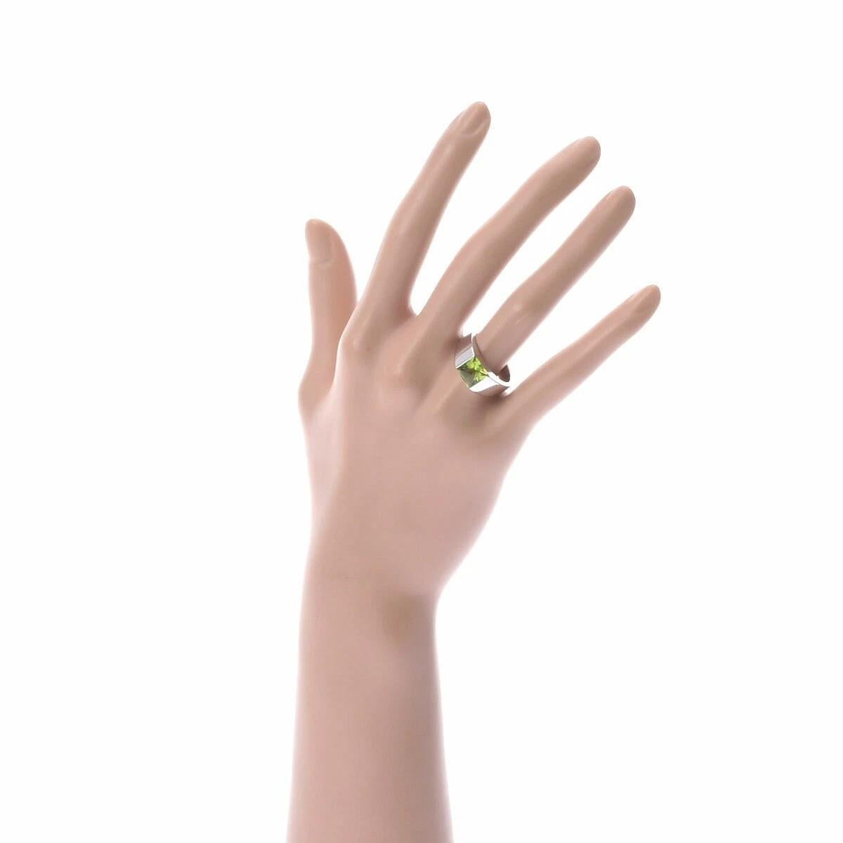 Women's or Men's Cartier 18k White Gold Vintage 1990s Peridot Tank Ring For Sale