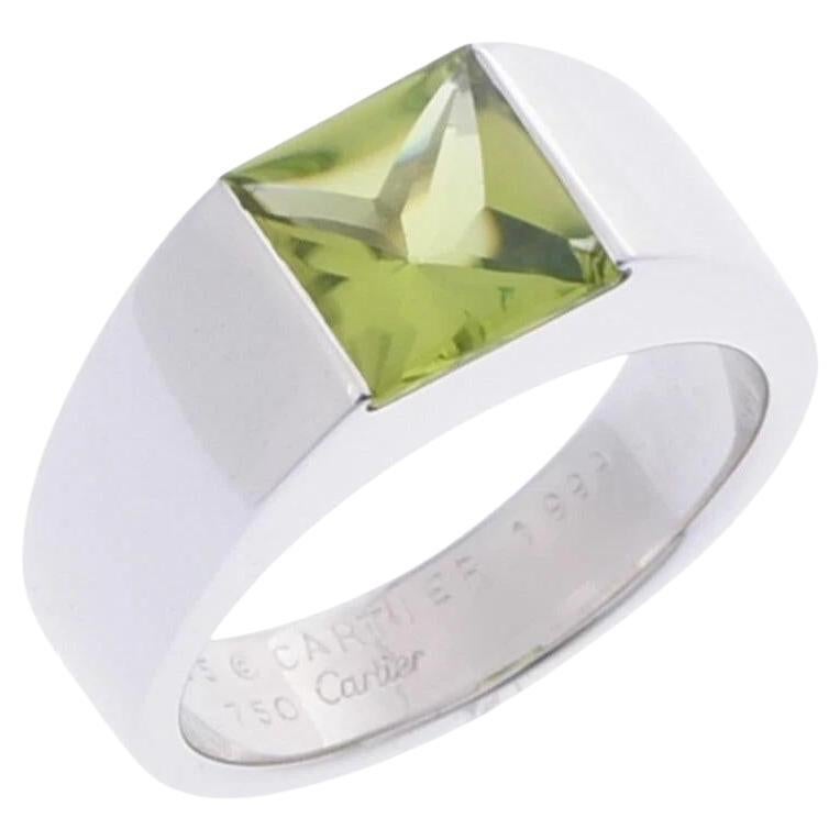 Cartier 18k White Gold Vintage 1990s Peridot Tank Ring