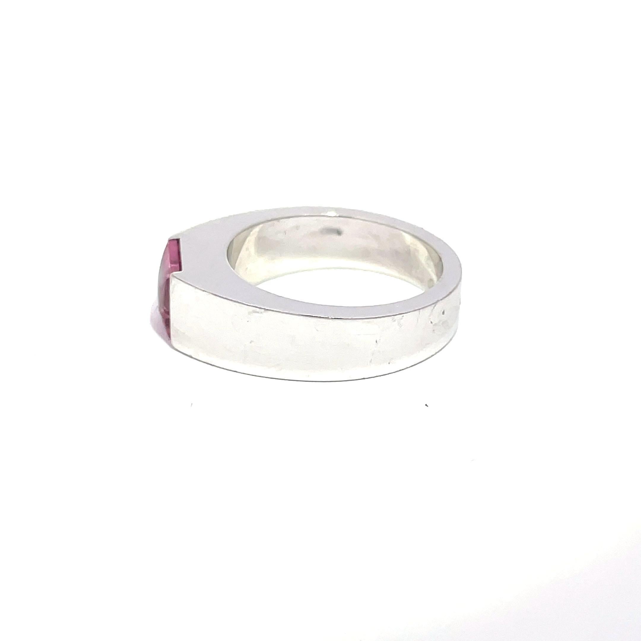 Women's or Men's Cartier 18k White Gold Vintage 1990s Pink Tourmaline Tank Ring For Sale