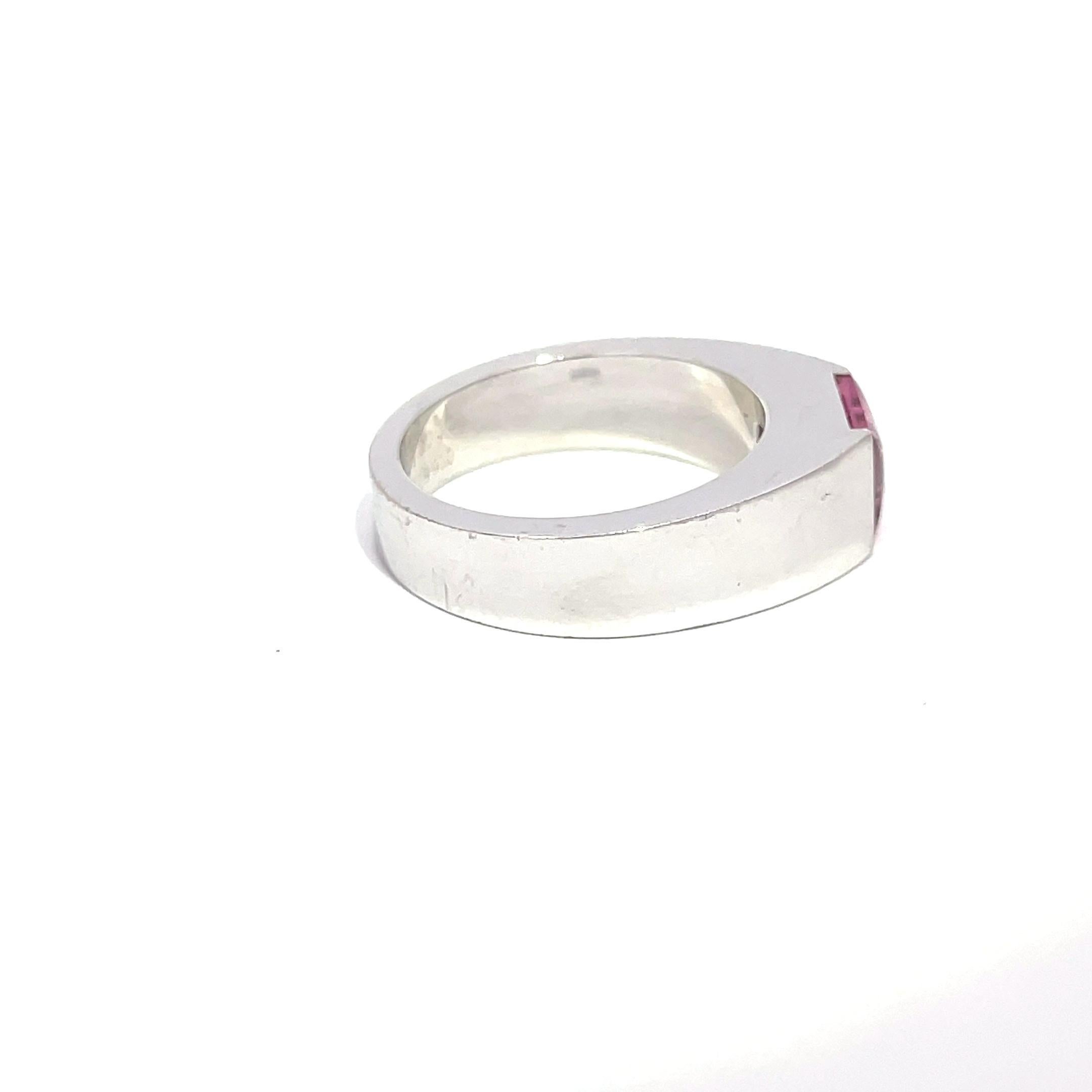Cartier 18k White Gold Vintage 1990s Pink Tourmaline Tank Ring For Sale 1