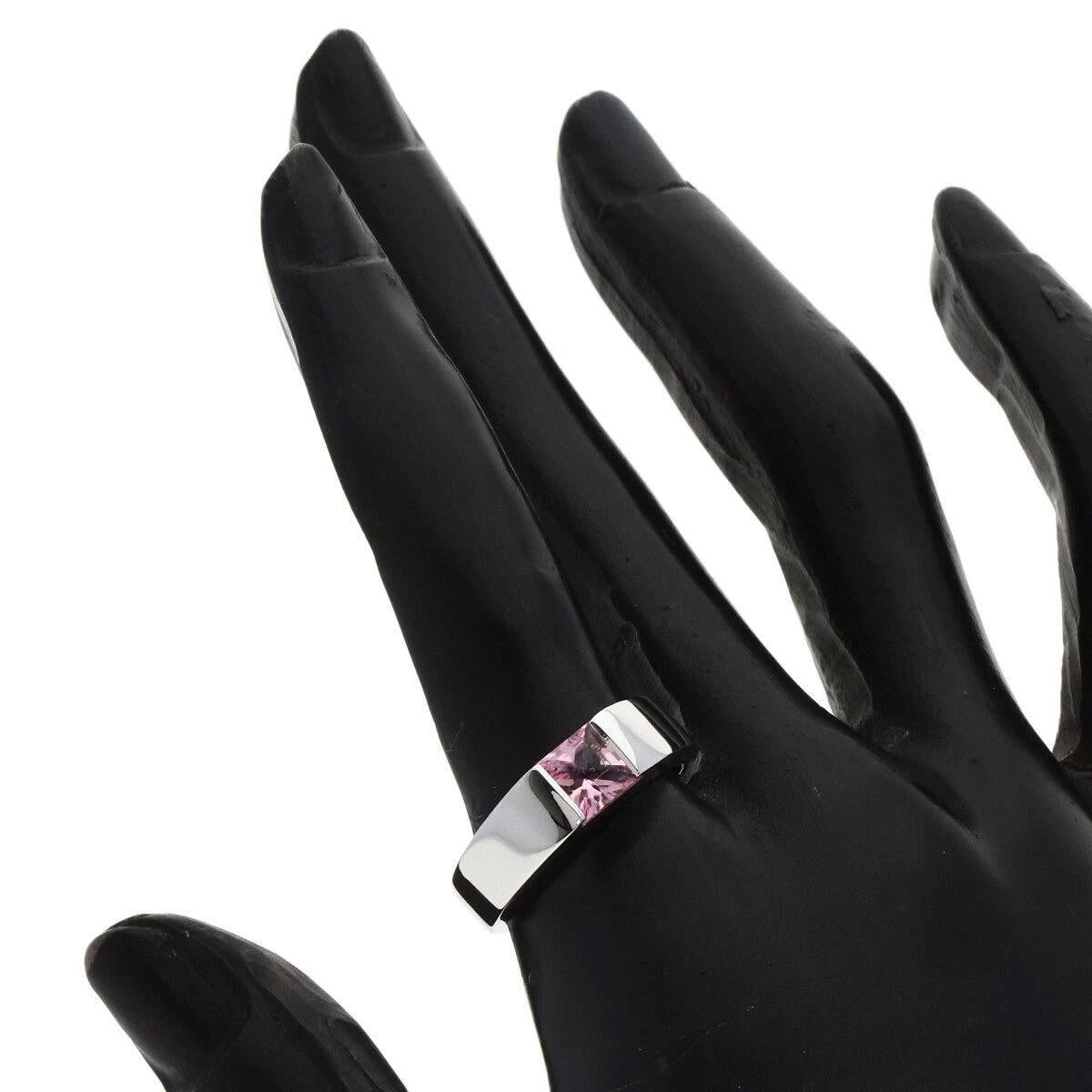 Cartier 18k White Gold Vintage 1990s Pink Tourmaline Tank Ring For Sale 2