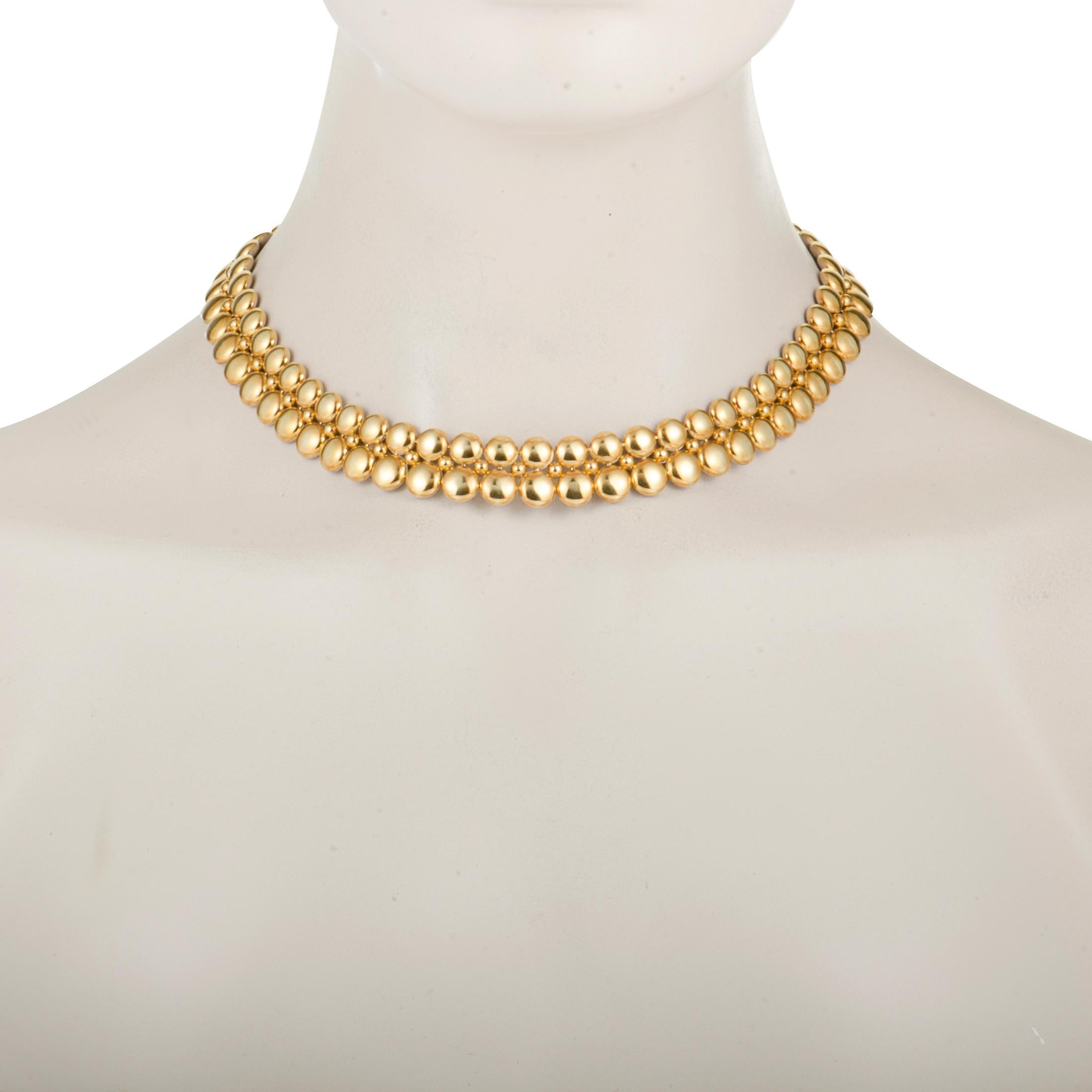 Cartier 18K White & Yellow Gold Diamond 2-row Beaded Inside Out Collar Necklace In Excellent Condition In Southampton, PA