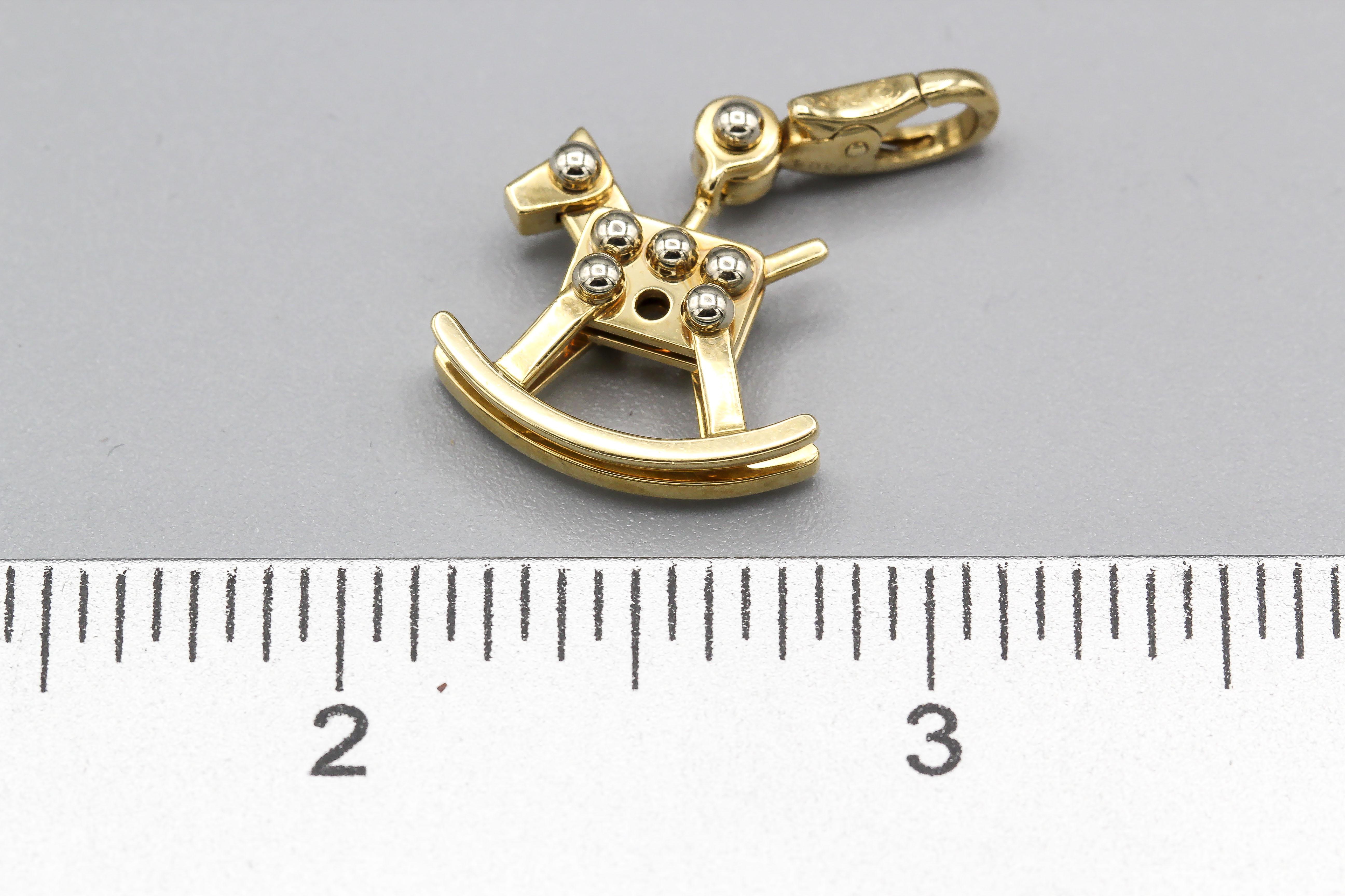 Cartier 18K White & Yellow Gold Rocking Horse Charm Pendant In Good Condition In Bellmore, NY