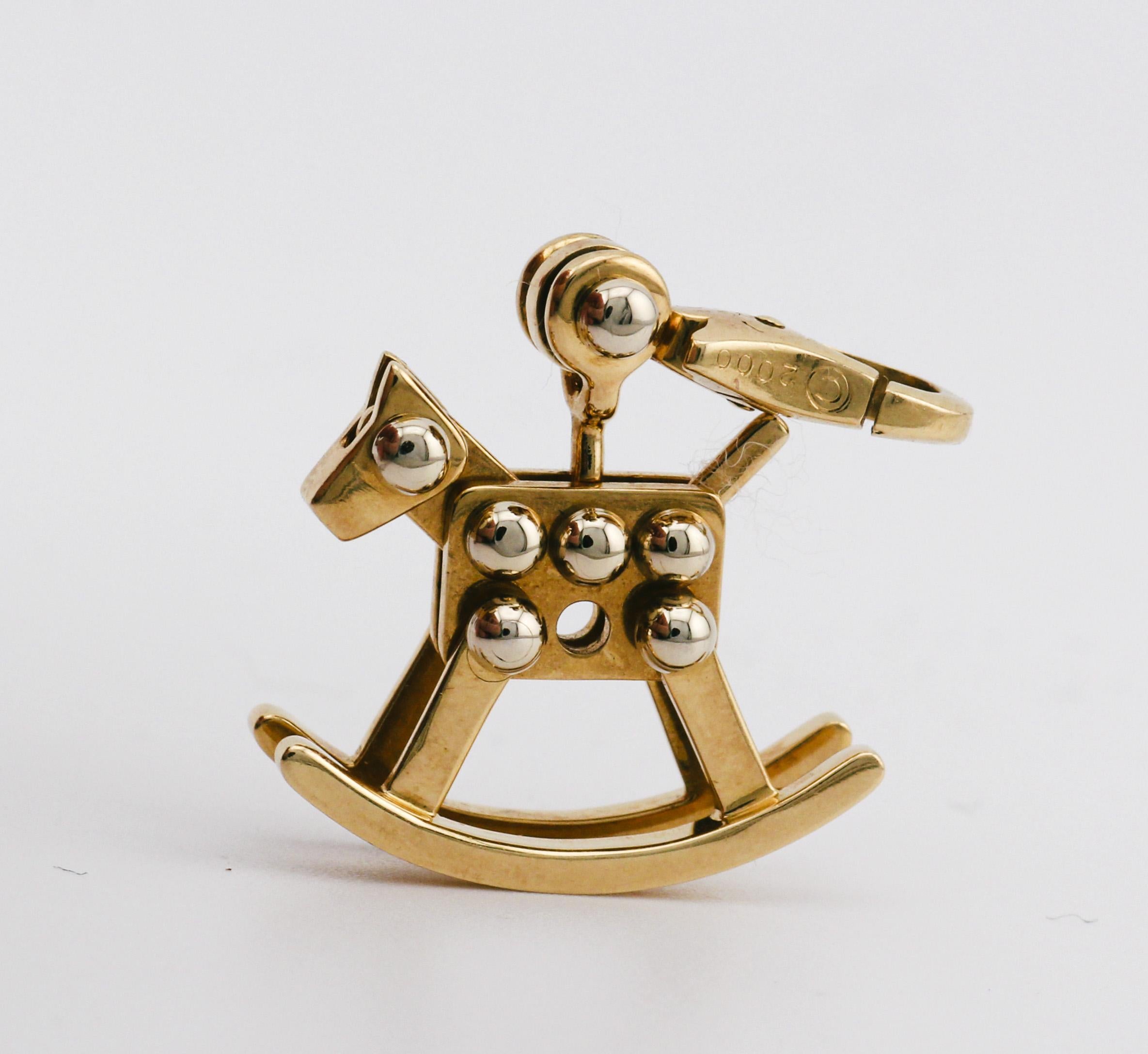 Cartier 18K White & Yellow Gold Rocking Horse Charm Pendant In Good Condition For Sale In Bellmore, NY