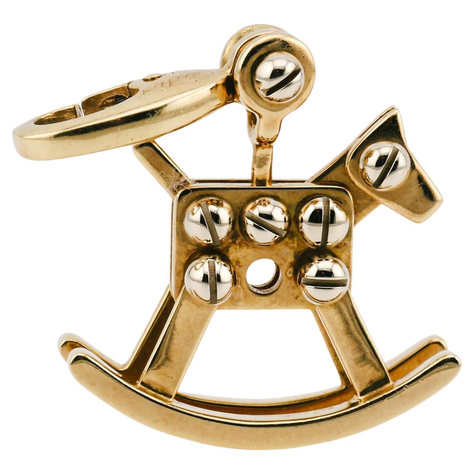 Cartier 18K White & Yellow Gold Rocking Horse Charm Pendant For Sale