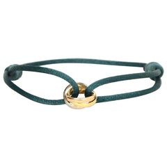 Cartier 18k White/Yellow/Pink Gold Trinity Bracelet w/ Green Cord