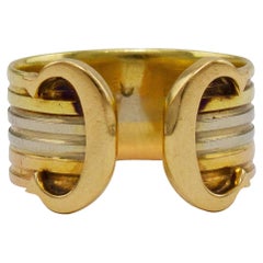 Vintage Cartier 18K White, Yellow & Rose Gold Double C Cigar Band Ring