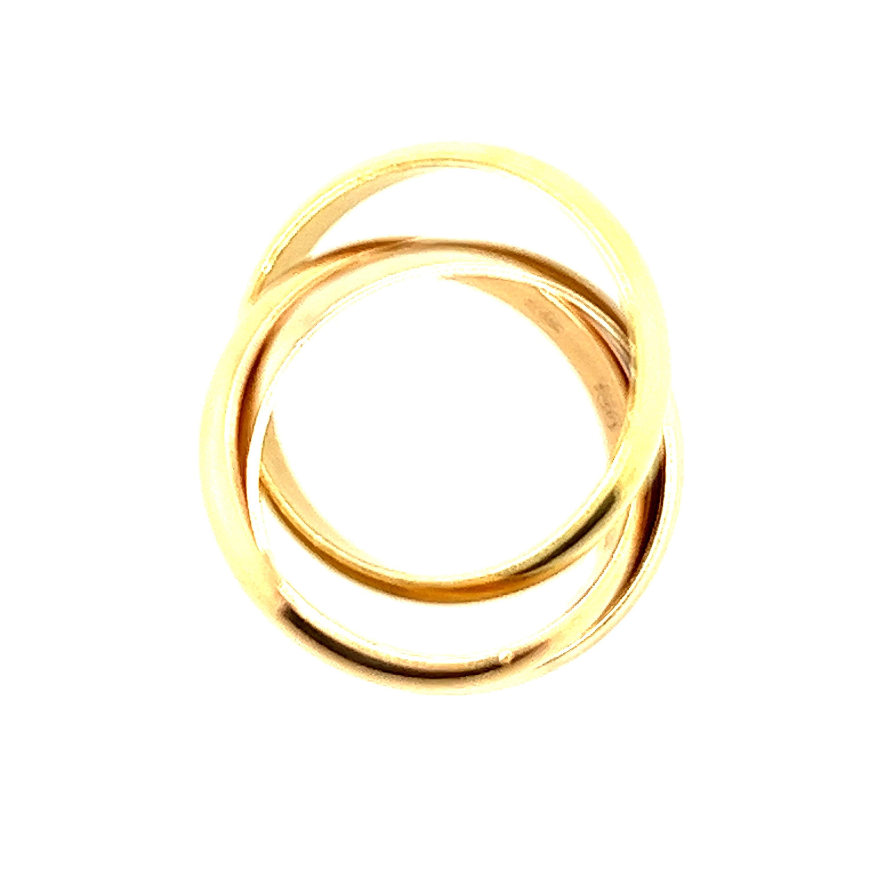 This beautiful trip colour Gold ring was designed by Louis Cartier himself in 1924. It remains a classic design and integral piece of the Cartier jewellery collection. This ring is crafted in 18k yellow, white & rose gold. These three together