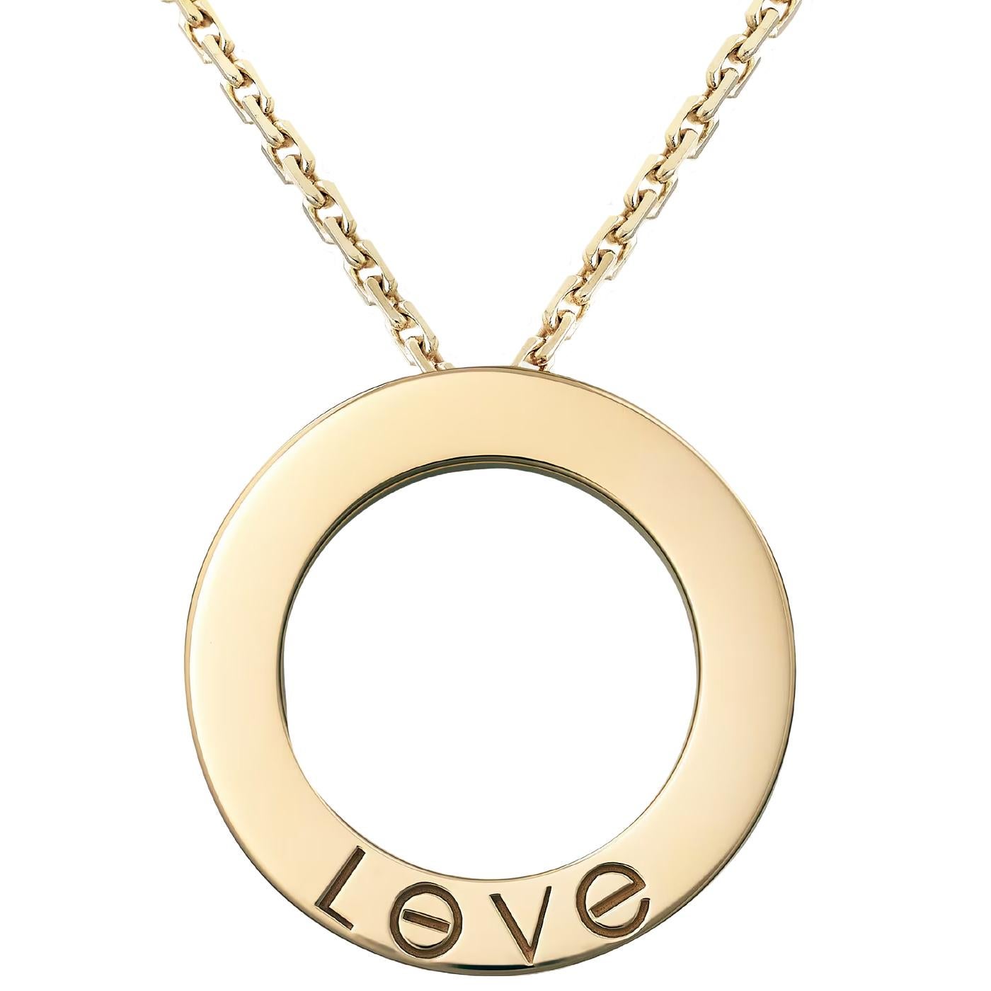 Modernist Cartier 18k Yellow Gold 0.34ct Brilliant Cut Diamond Paved Love Pendant Necklace