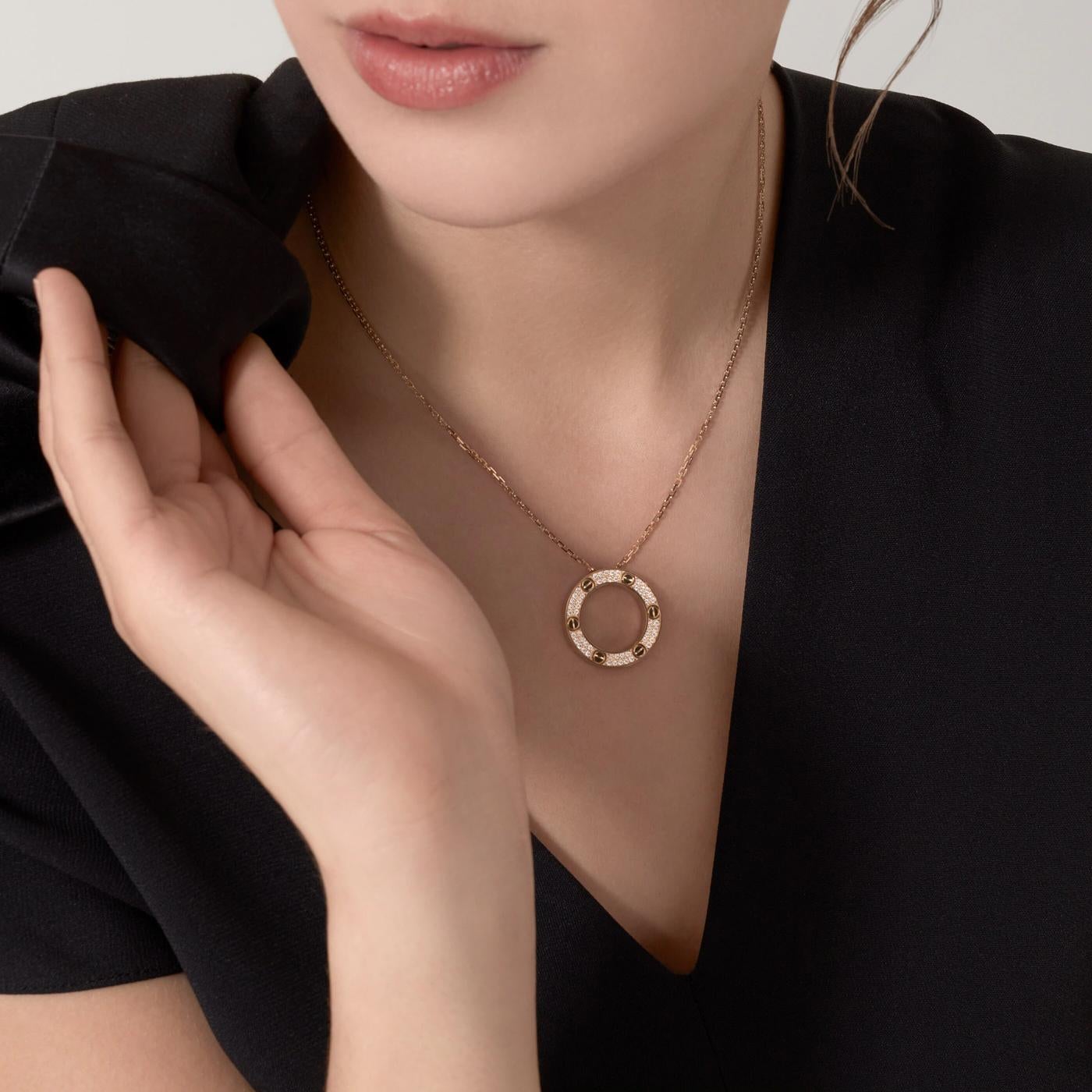 Women's Cartier 18k Yellow Gold 0.34ct Brilliant Cut Diamond Paved Love Pendant Necklace