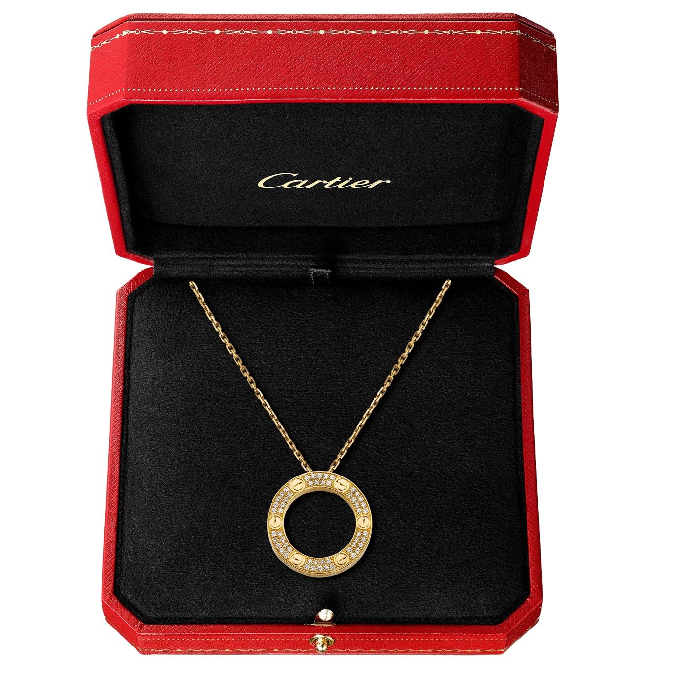 Cartier 18k Yellow Gold 0.34ct Brilliant Cut Diamond Paved Love Pendant Necklace 3
