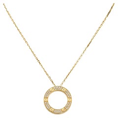Cartier 18k Yellow Gold 0.34ct Brilliant Cut Diamond Paved Love Pendant Necklace