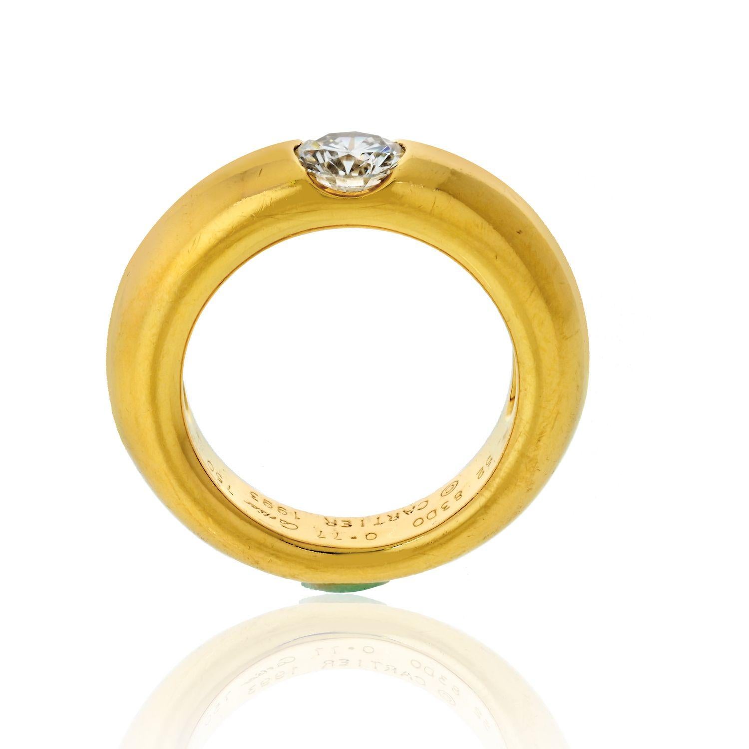 Modern Cartier 18 Karat Yellow Gold 0.77 Carat Round Cut Diamond Engagement Ring