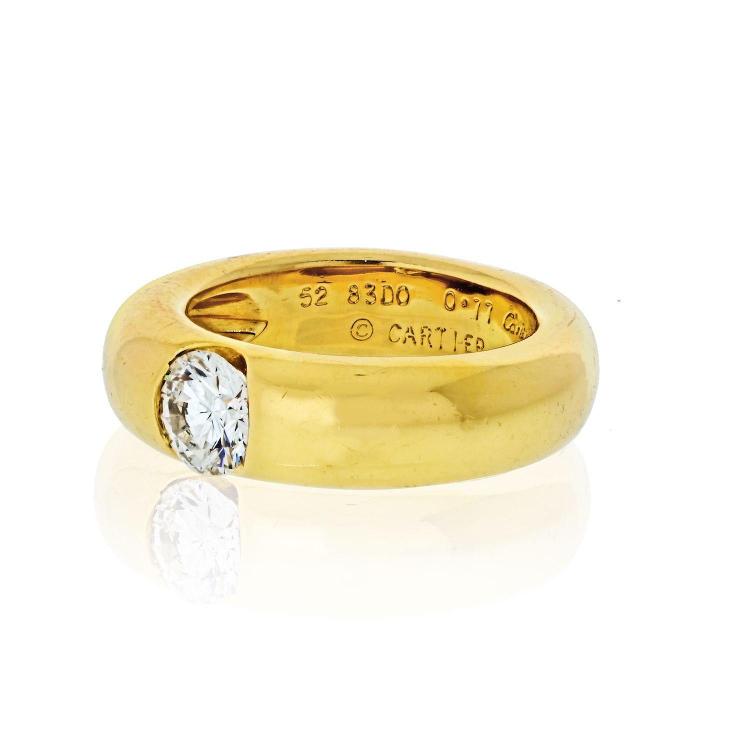 Cartier 18 Karat Yellow Gold 0.77 Carat Round Cut Diamond Engagement Ring In Excellent Condition In New York, NY