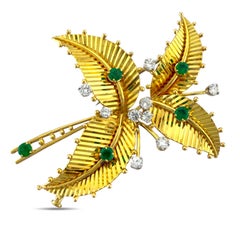 Cartier 18K Yellow Gold 0.90ct Diamond & 0.90ct Emerald Palm Flower Brooch