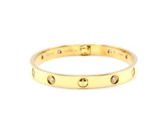 Cartier 18 Karat Yellow Gold 10 Diamond Love Bracelet Box and Papers Size 17