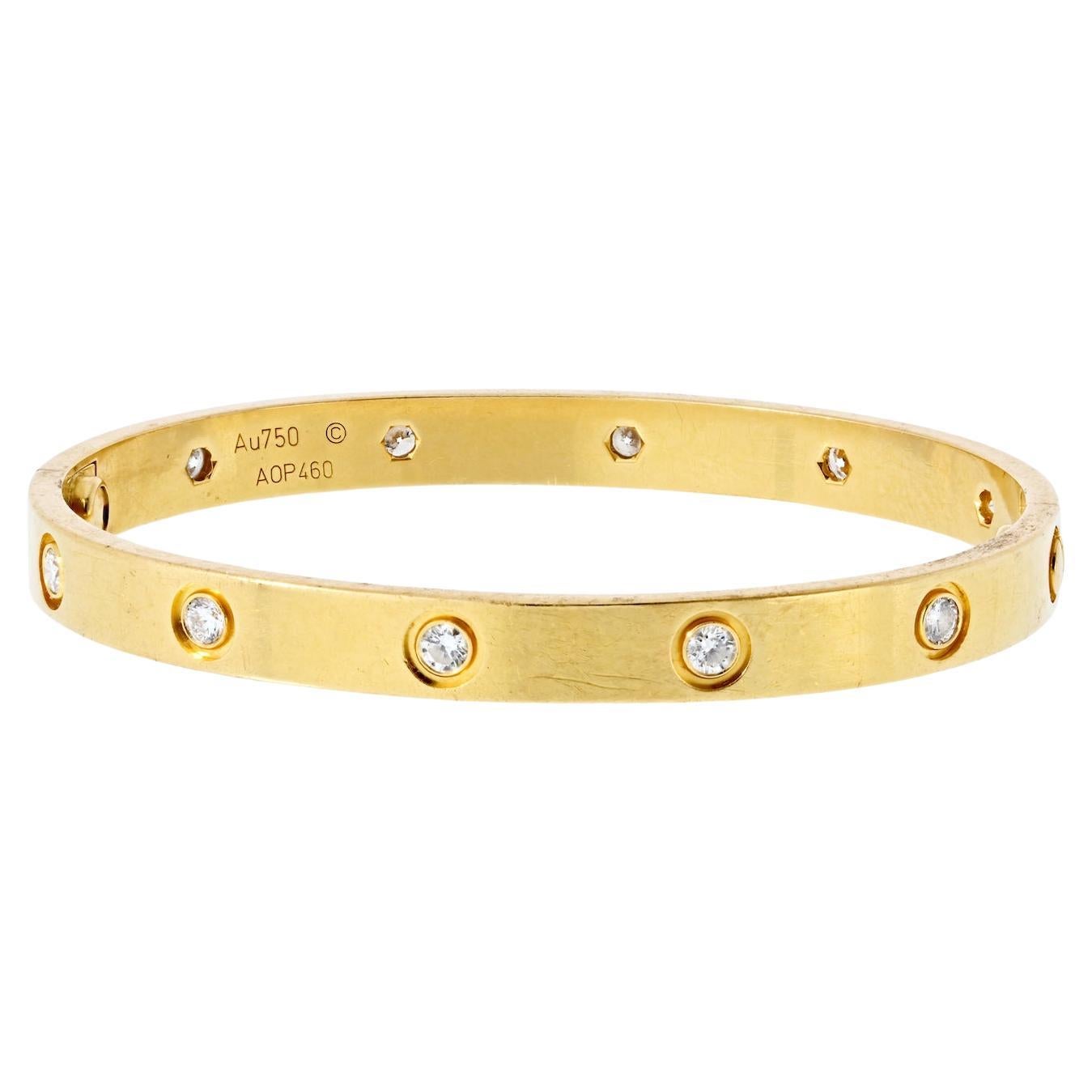 Cartier 18K Yellow Gold 10 Diamond Love with Screw Driver SZ 17 Bracelet