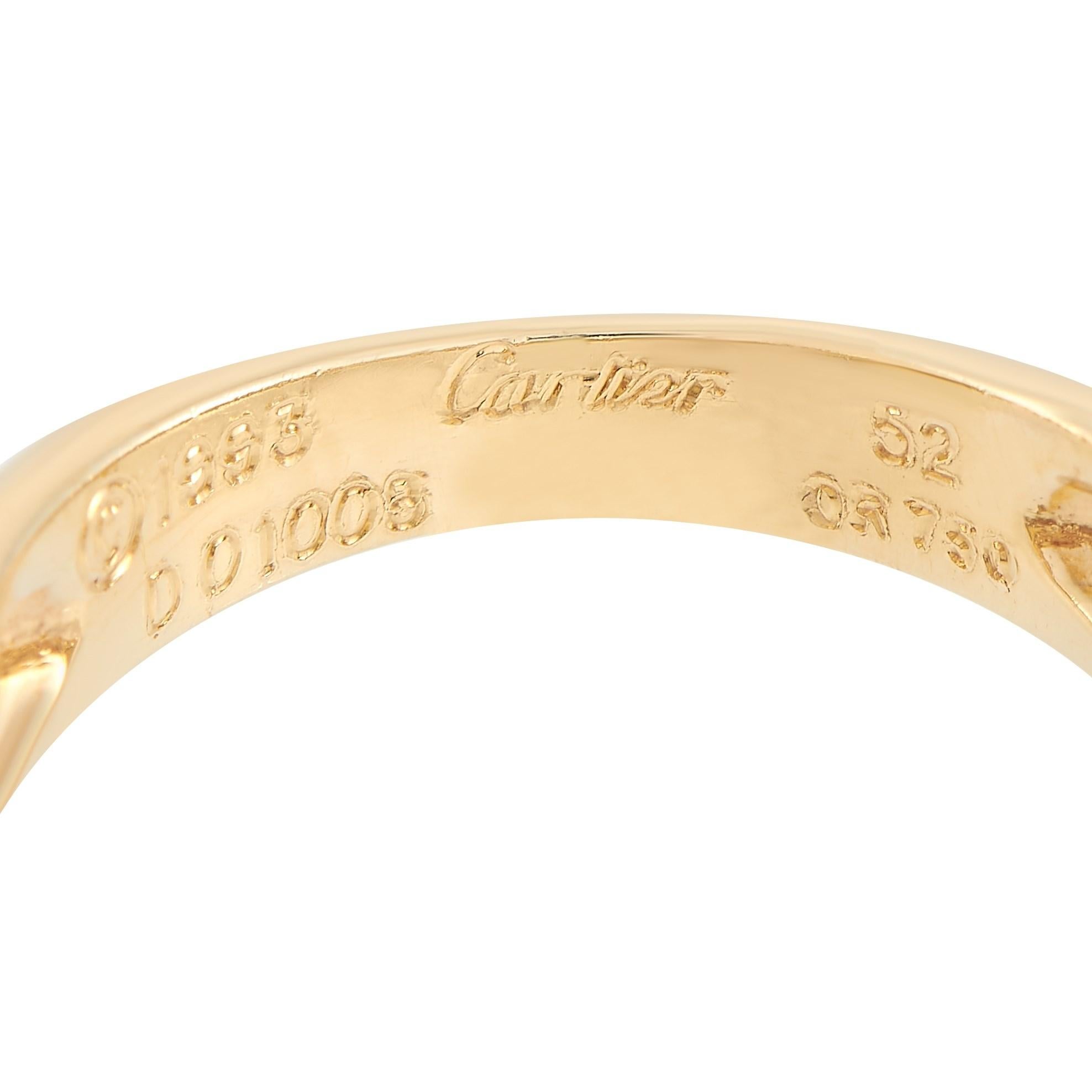 Round Cut Cartier 18 Karat Yellow Gold 1.00 Carat Diamond and Emerald Cabochon Ring