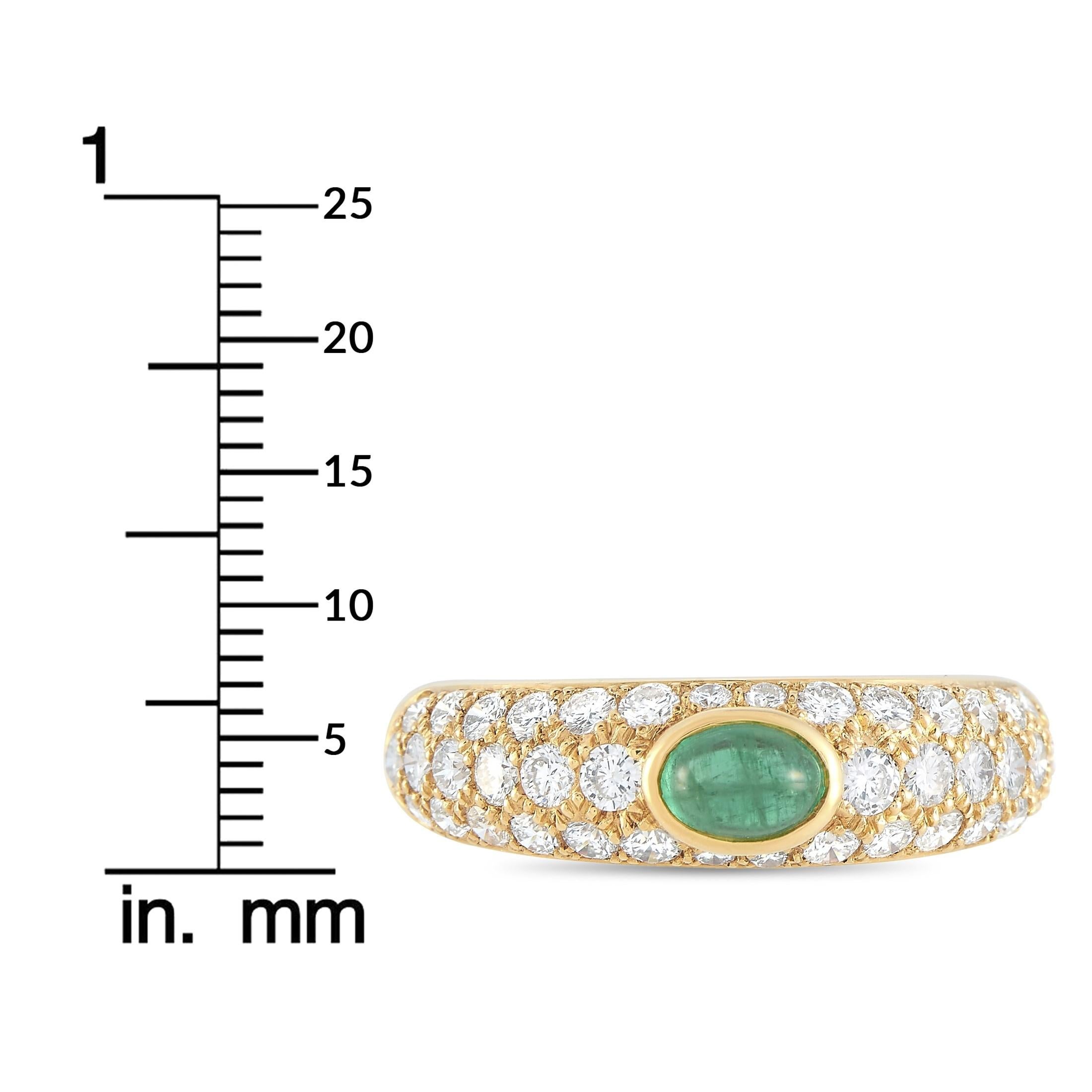 Cartier 18 Karat Yellow Gold 1.00 Carat Diamond and Emerald Cabochon Ring In Excellent Condition In Southampton, PA