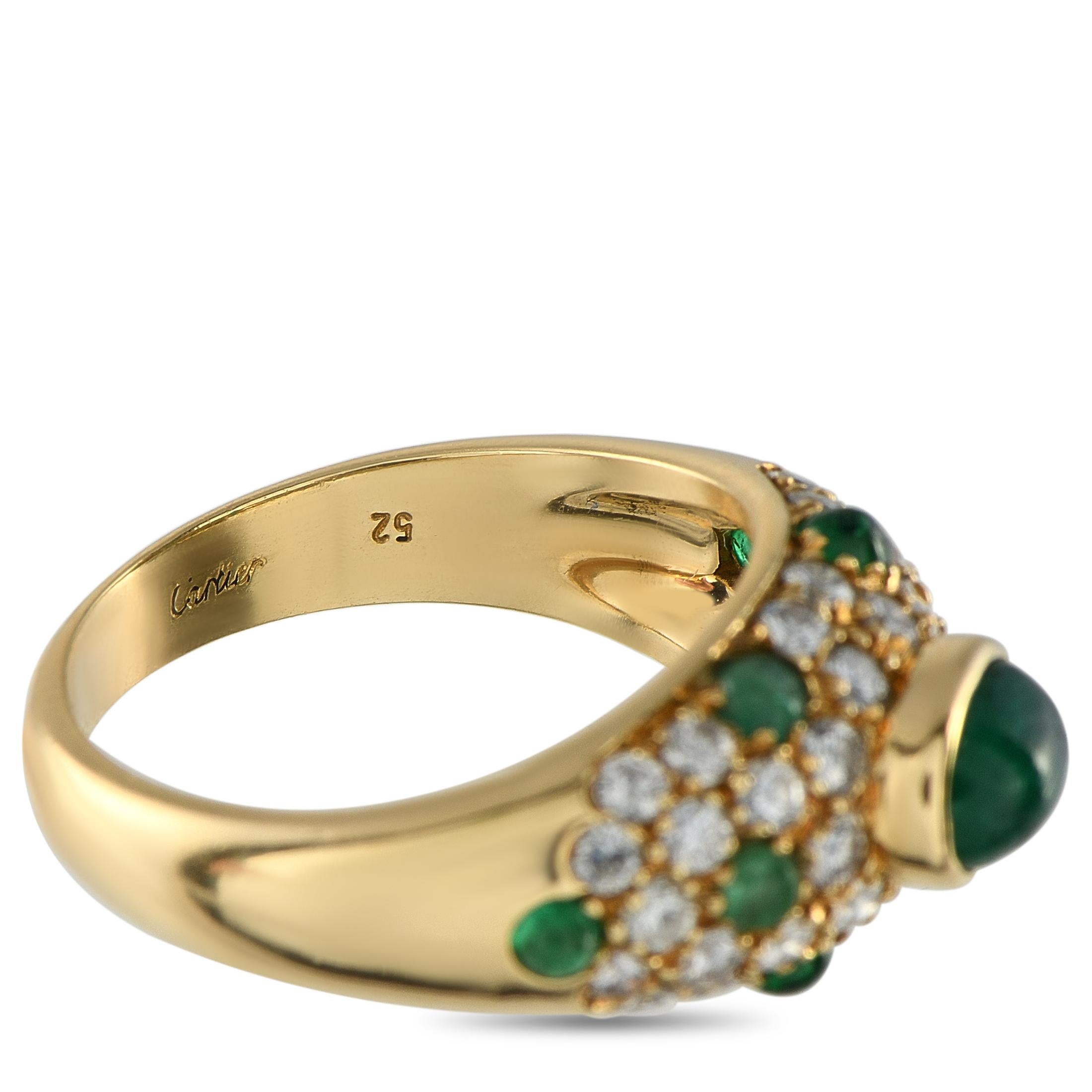 Anello Cartier in oro giallo 18 carati con diamante e smeraldo da 1,0 carati In condizioni ottime in vendita a Southampton, PA