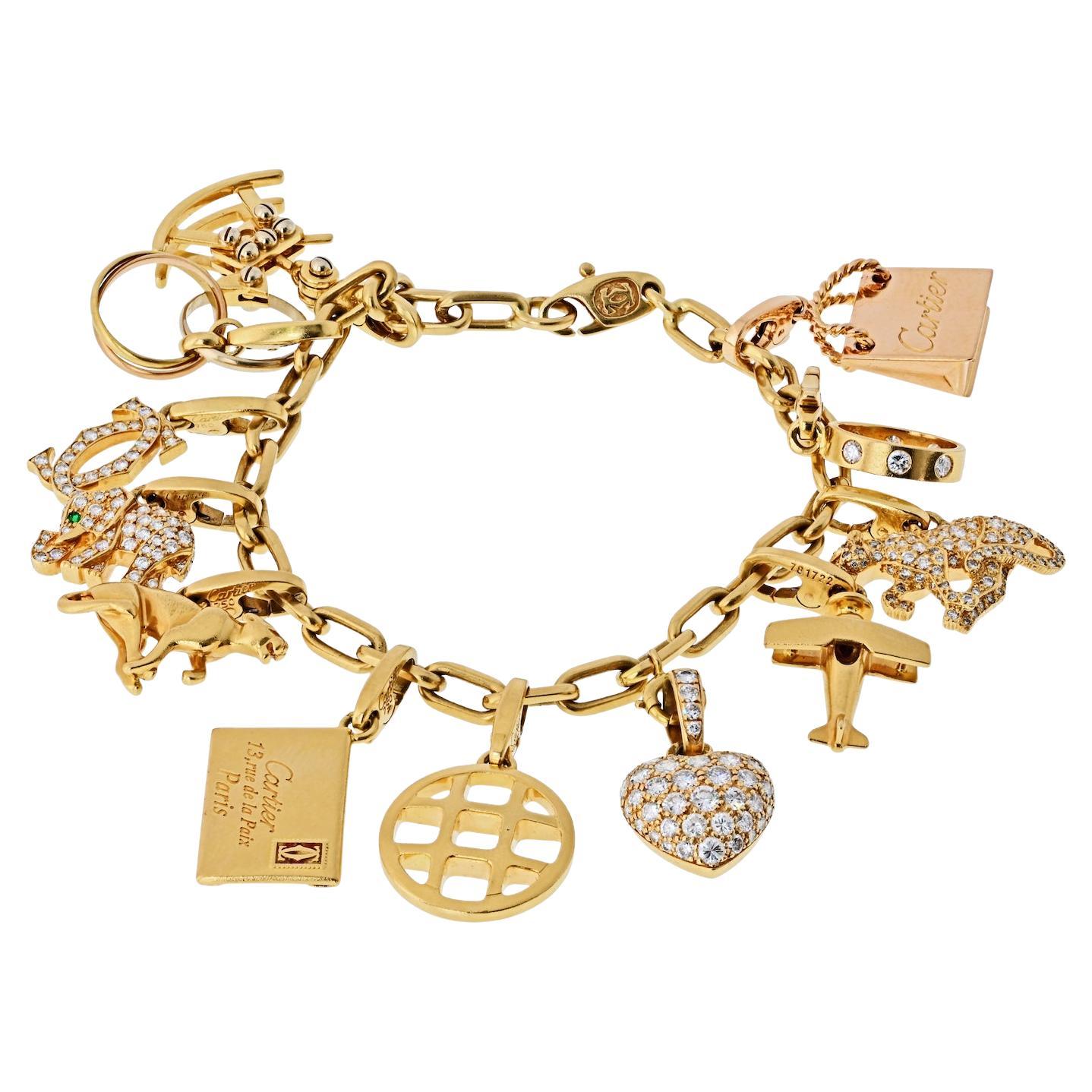 Cartier 18K Yellow Gold 12 Charm Bracelet in vendita