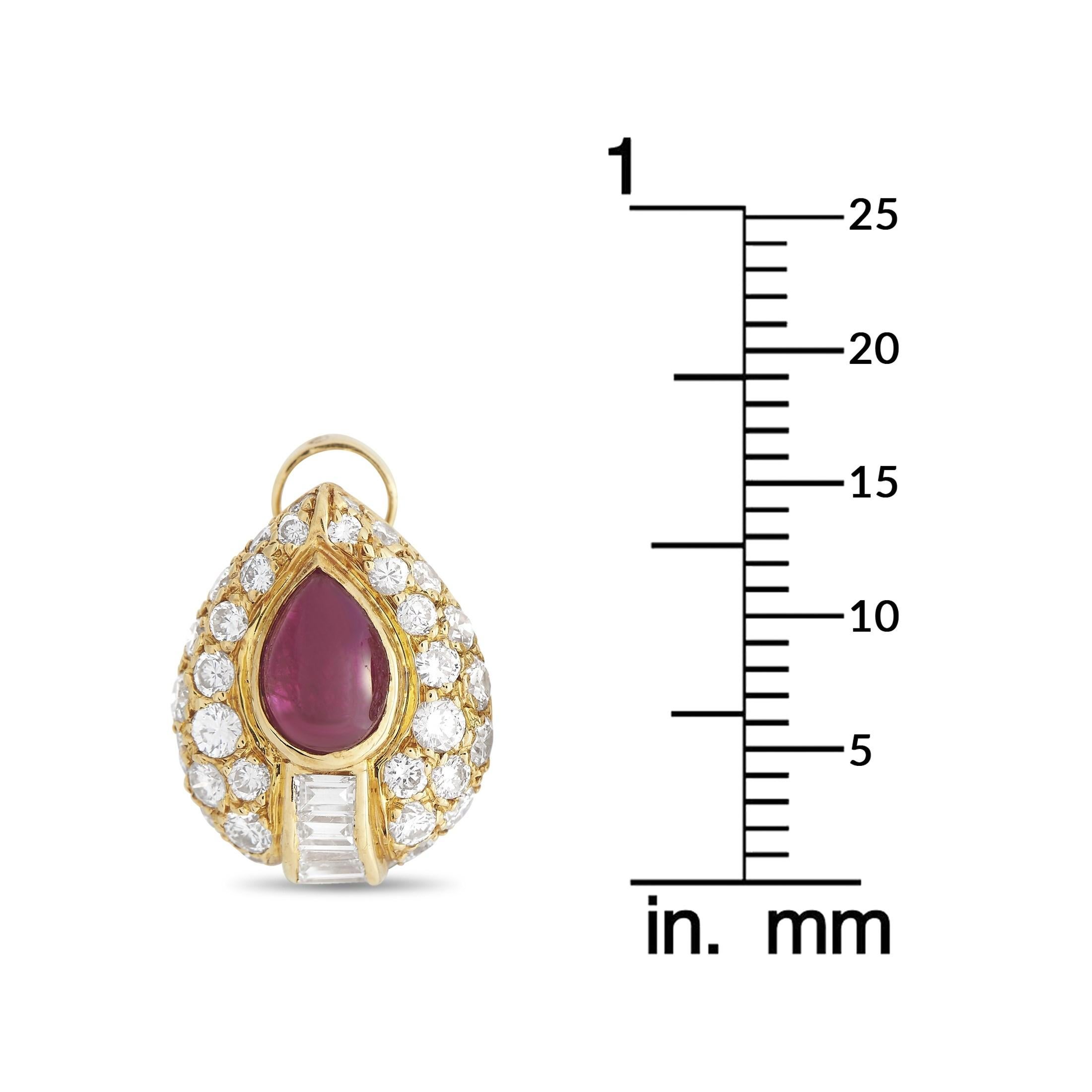 Cartier 18K Yellow Gold 1.25 Ct Diamond and Ruby Earrings In Excellent Condition In Southampton, PA
