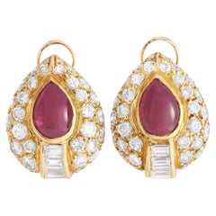 Cartier 18K Yellow Gold 1.25 Ct Diamond and Ruby Earrings