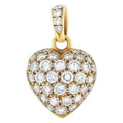 Cartier 18 Karat Yellow Gold 1.30 Carat Full Diamond Pave Heart Pendant