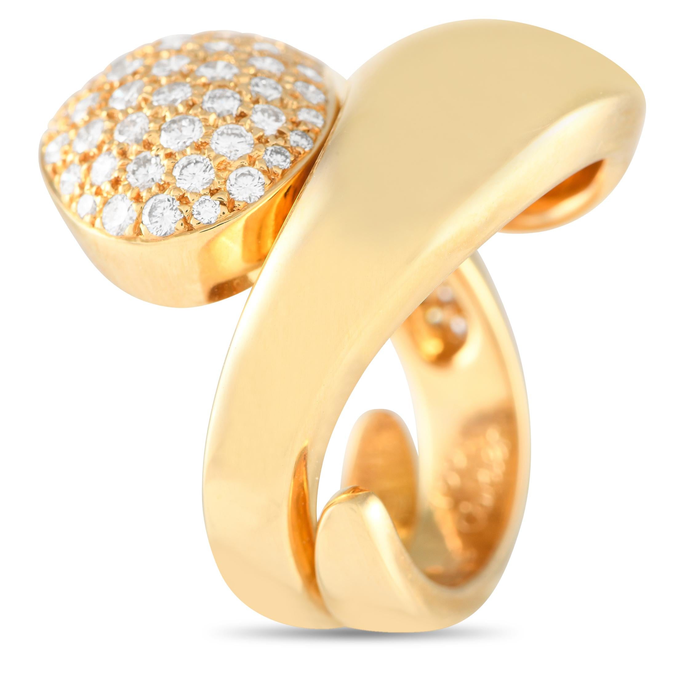 The classic Yin Yang shape is reimagined on this impeccably crafted Cartier Yin Yang ring. The contrast between lustrous 18K Yellow Gold and inset diamonds totaling 1.75 carats adds extra dimension to this simple, elegant accessory. This piece