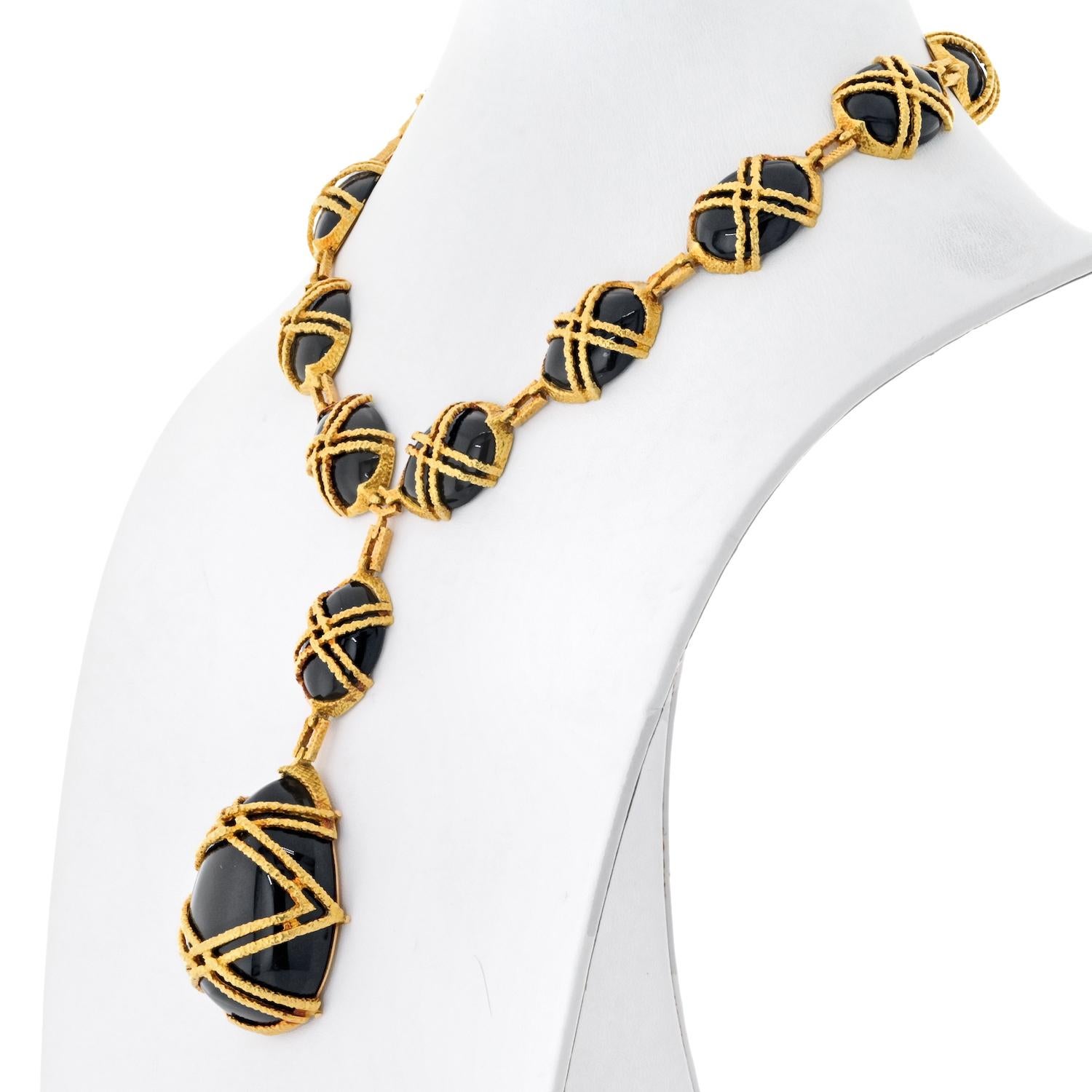 Modern Cartier 18K Yellow Gold 1969 Black Jade Necklace For Sale